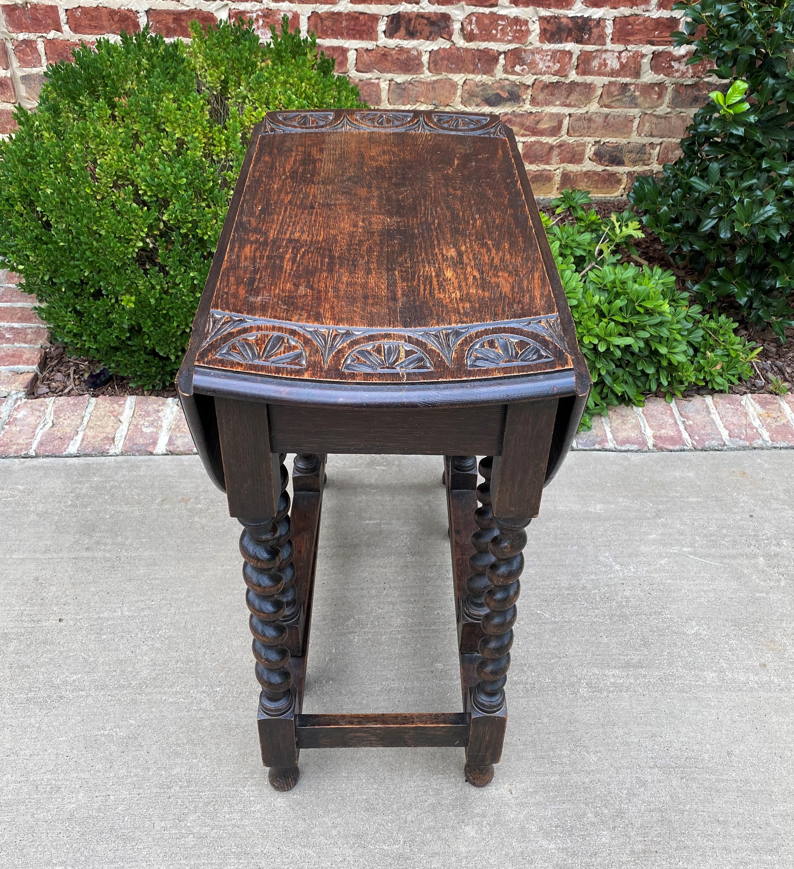 Antique English Table Drop Leaf Gateleg Barley Twist Oval Carved Top Oak, 1920s 7