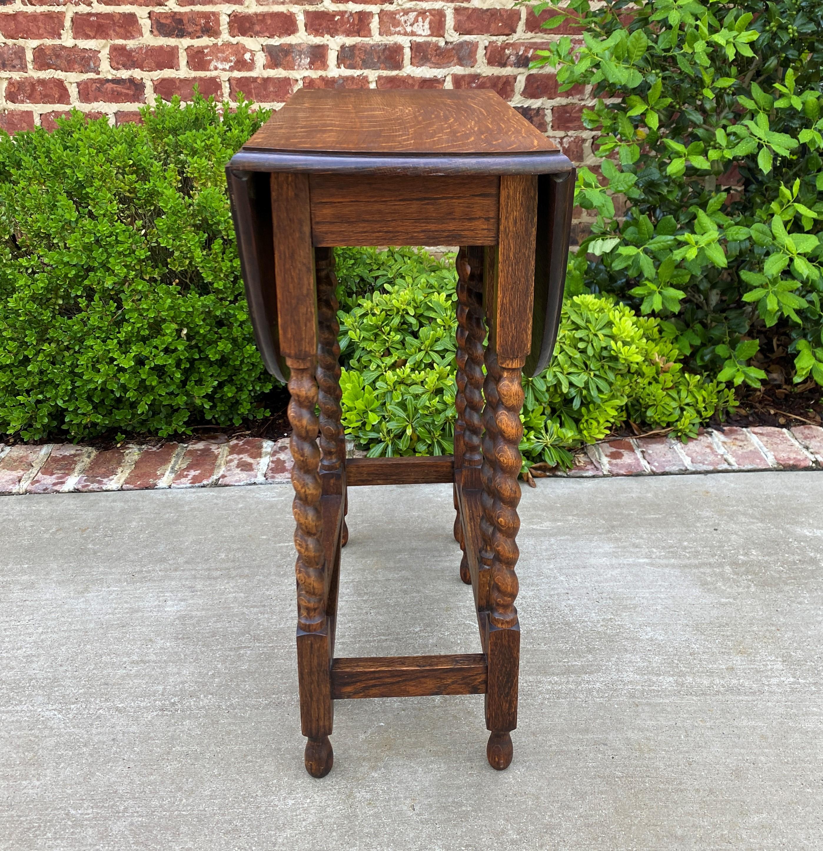 Antique English Table Drop Leaf Gateleg Barley Twist Oval Tiger Oak 1920s 3