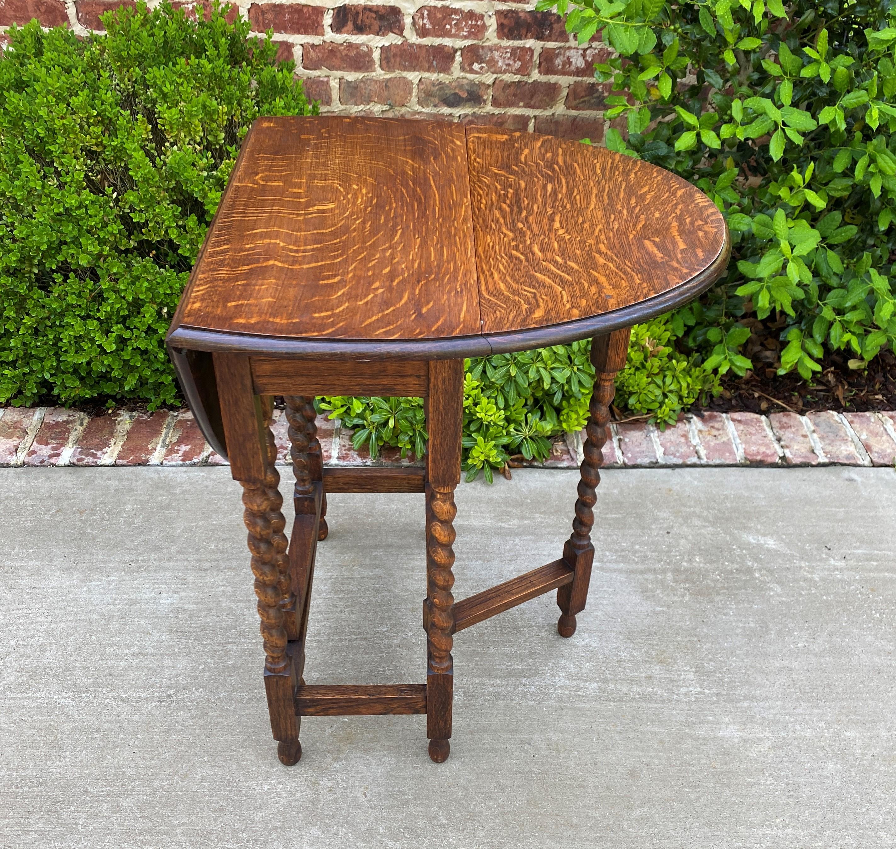 Antique English Table Drop Leaf Gateleg Barley Twist Oval Tiger Oak 1920s 6