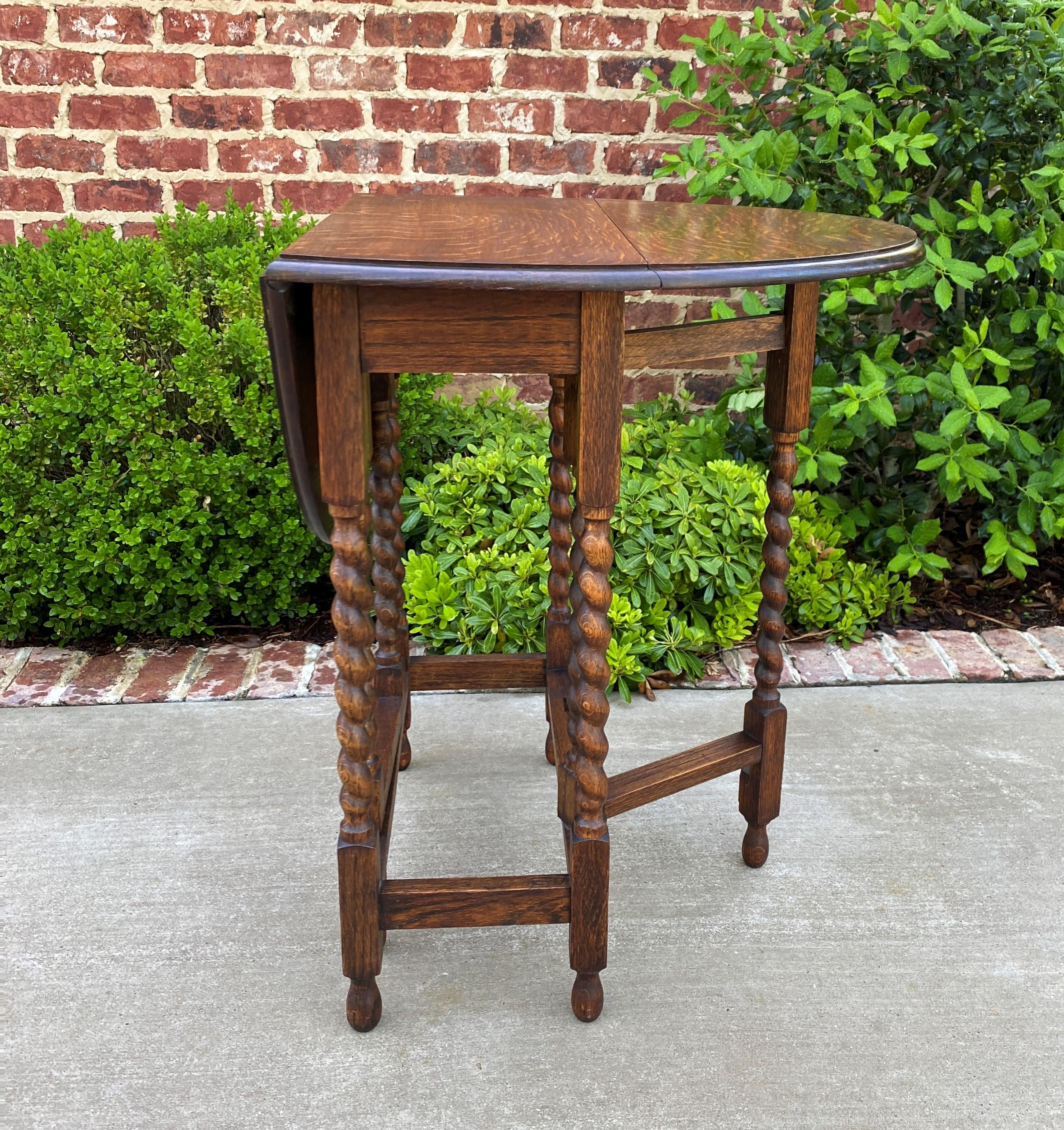 Jacobean Antique English Table Drop Leaf Gateleg Barley Twist Oval Tiger Oak 1920s