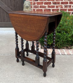 Antique English Table Drop Leaf Gateleg Barley Twist Petite Dark Oak Oval #2