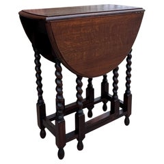 Antiker englischer Tisch mit ausklappbarem Torbein und Barley-Twist aus dunkler Eiche, PETITE, OVAL #2