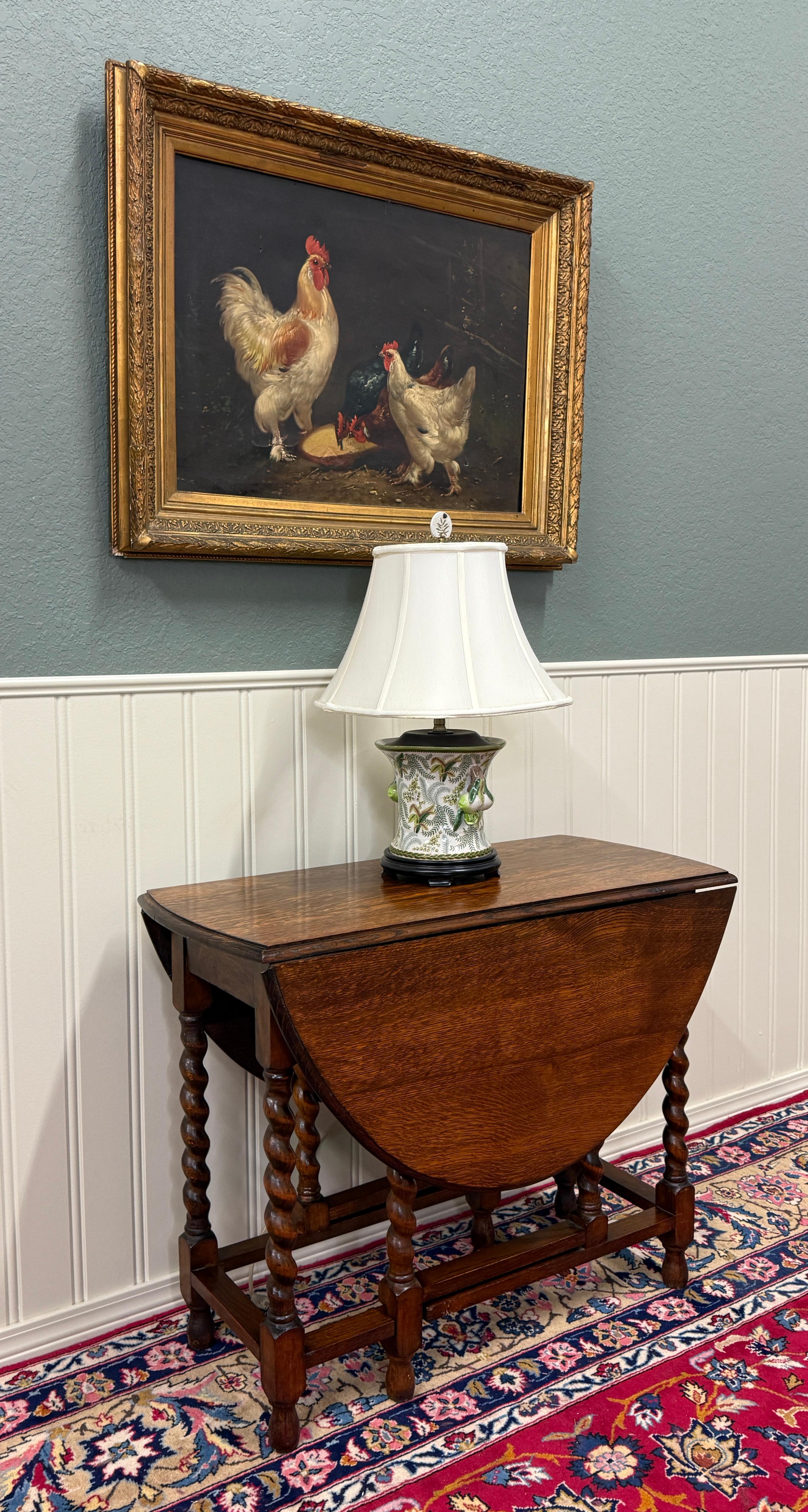 Antique English Table Drop Leaf Gateleg Barley Twist Tiger Oak Oval c. 1920-30s For Sale 7
