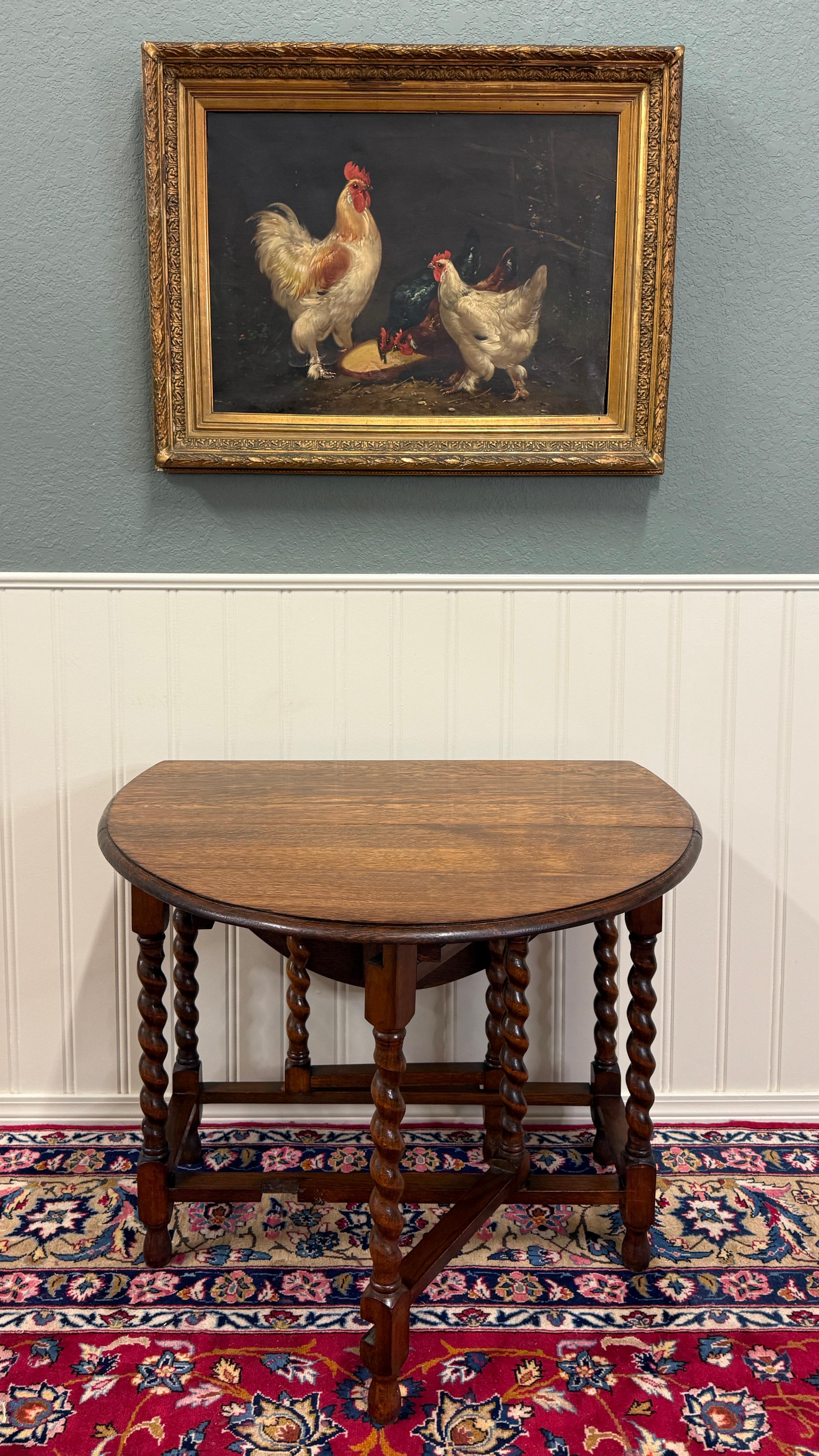 Antique English Table Drop Leaf Gateleg Barley Twist Tiger Oak Oval c. 1920-30s For Sale 8