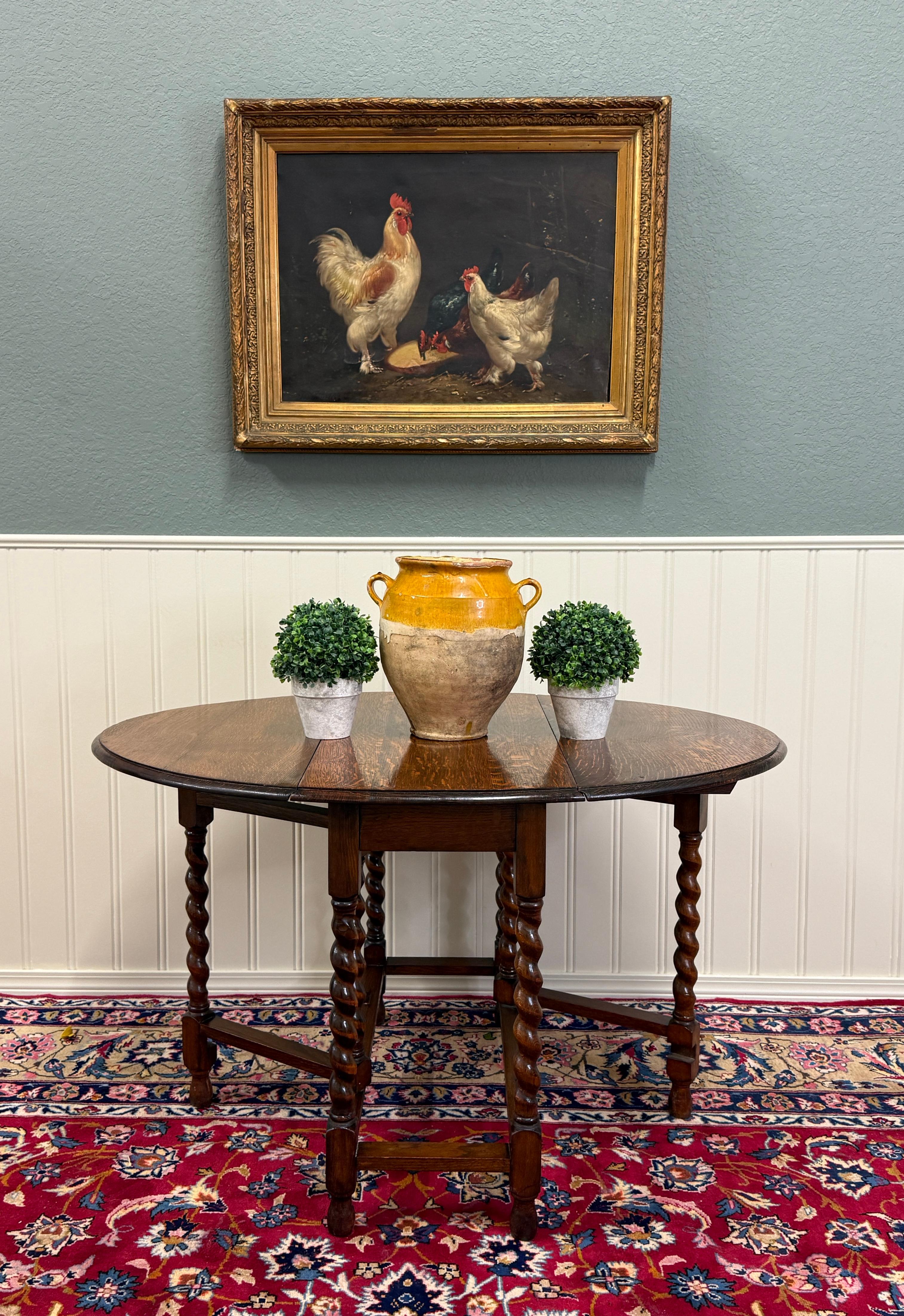 Antique English Table Drop Leaf Gateleg Barley Twist Tiger Oak Oval c. 1920-30s For Sale 13