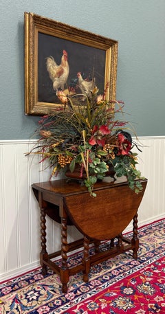 Mesa Inglesa Antigua Hoja Caida Gateleg Barley Twist Tiger Oak Oval c. 1920-30s