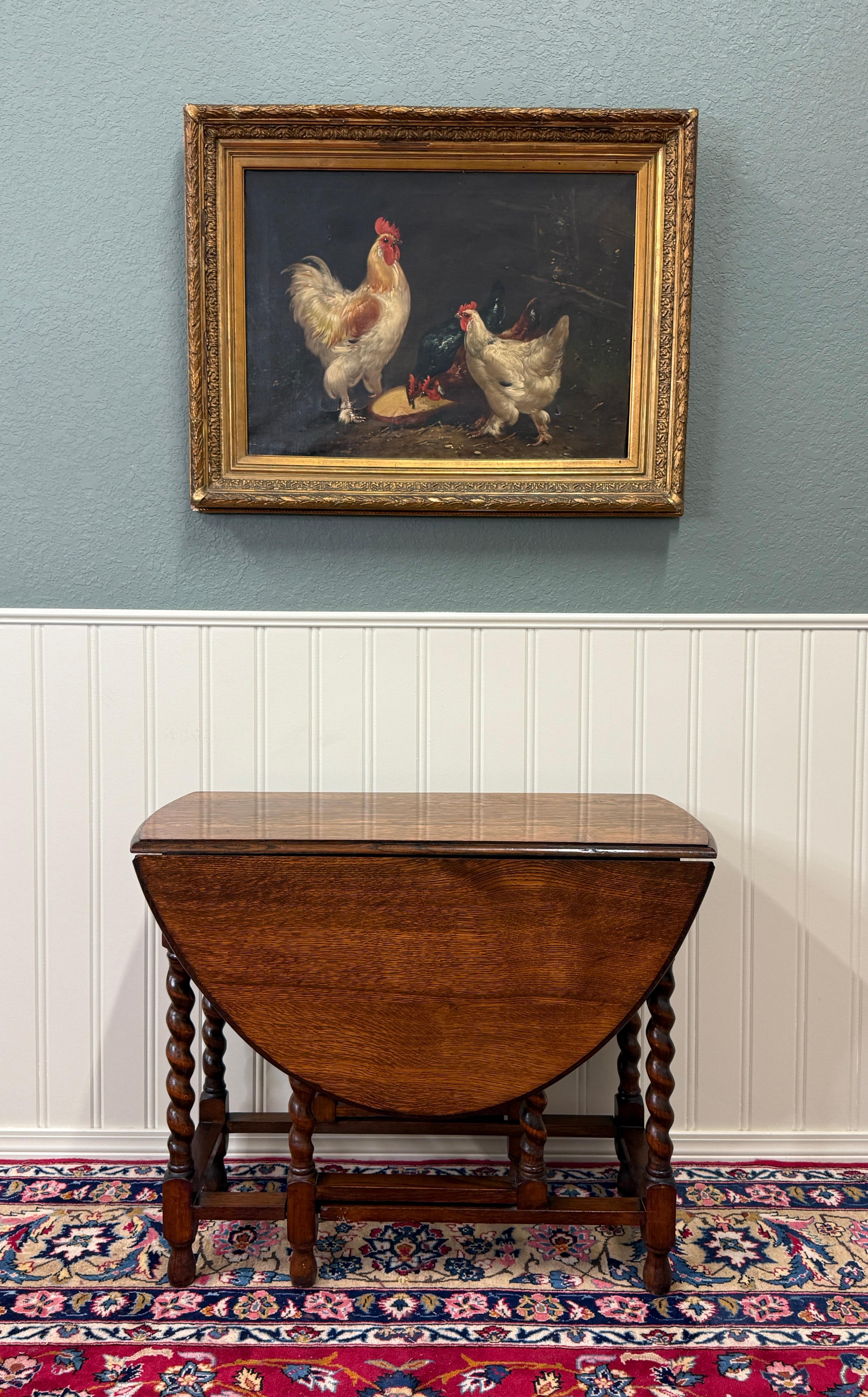 Jacobean Antique English Table Drop Leaf Gateleg Barley Twist Tiger Oak Oval c. 1920-30s For Sale