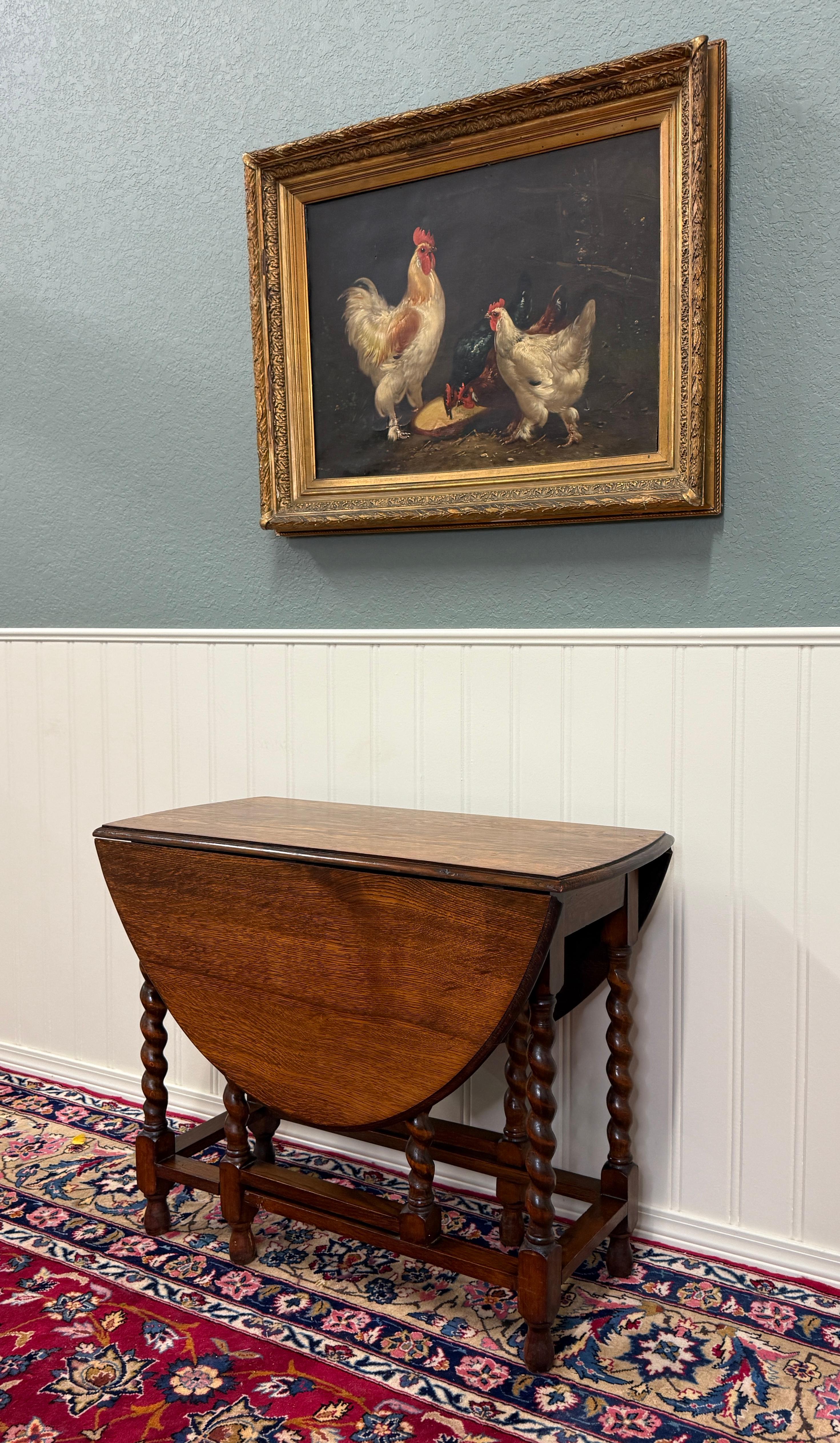 Antique English Table Drop Leaf Gateleg Barley Twist Tiger Oak Oval c. 1920-30s For Sale 3
