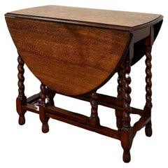 Antique English Table Drop Leaf Gateleg Barley Twist Tiger Oak Oval c. 1920-30s