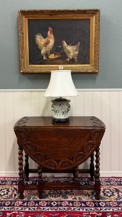 Antico tavolo inglese a ribalta Gateleg TOP intagliato Barley Twist Oak c. 1920-30s