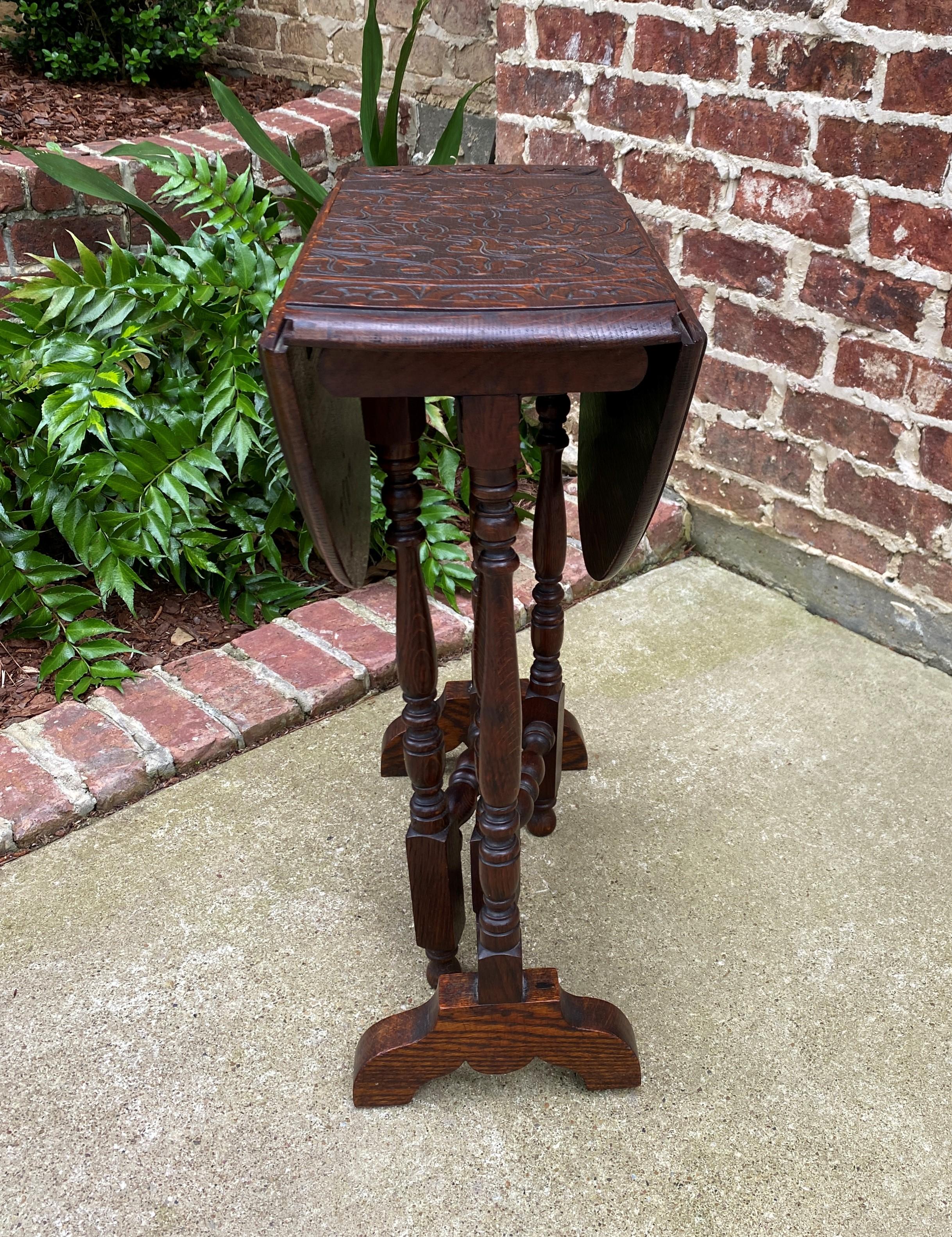Antique English Table Drop Leaf Gateleg Oval Carved Top Trestle Base 4