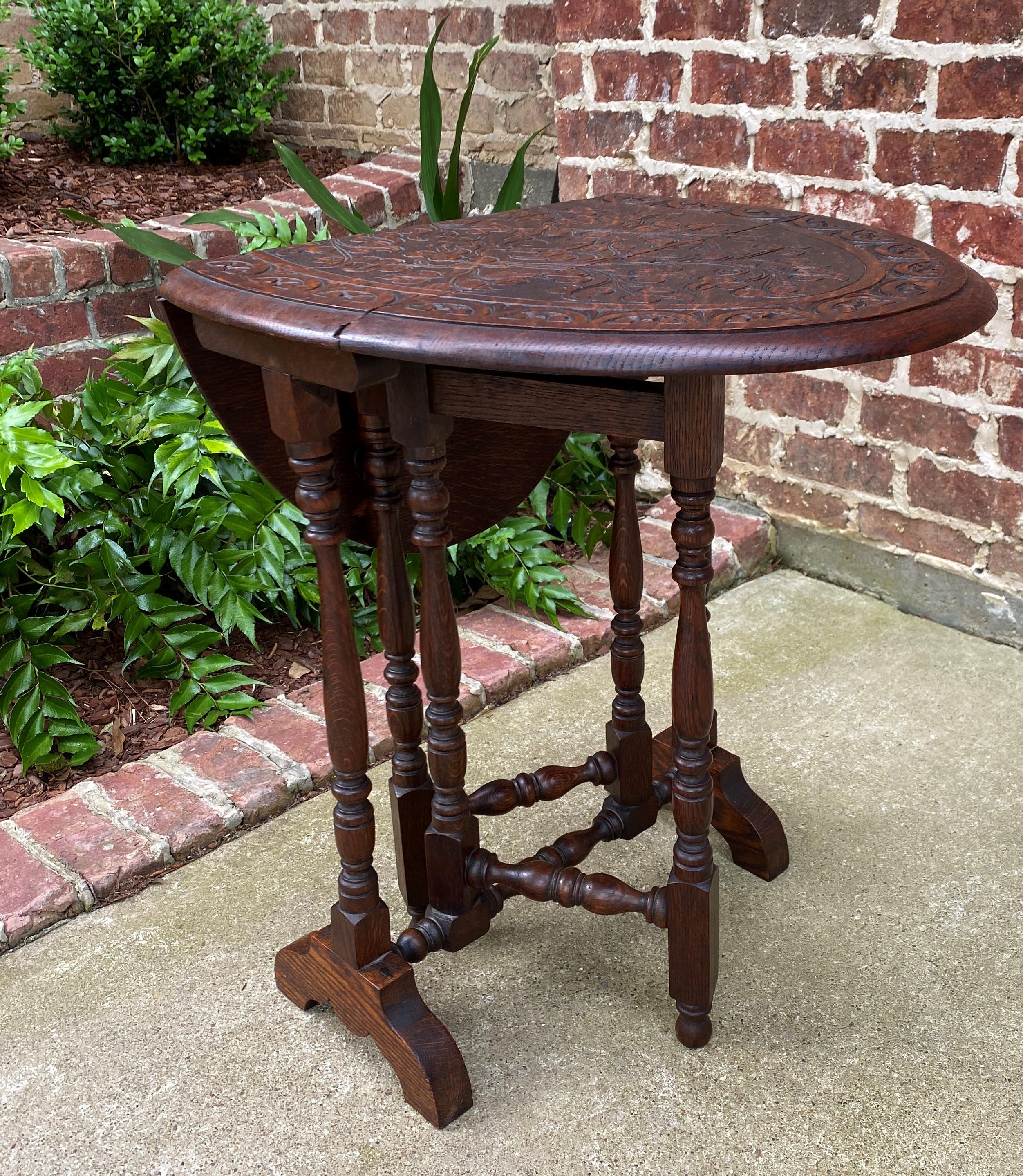 Antique English Table Drop Leaf Gateleg Oval Carved Top Trestle Base 5