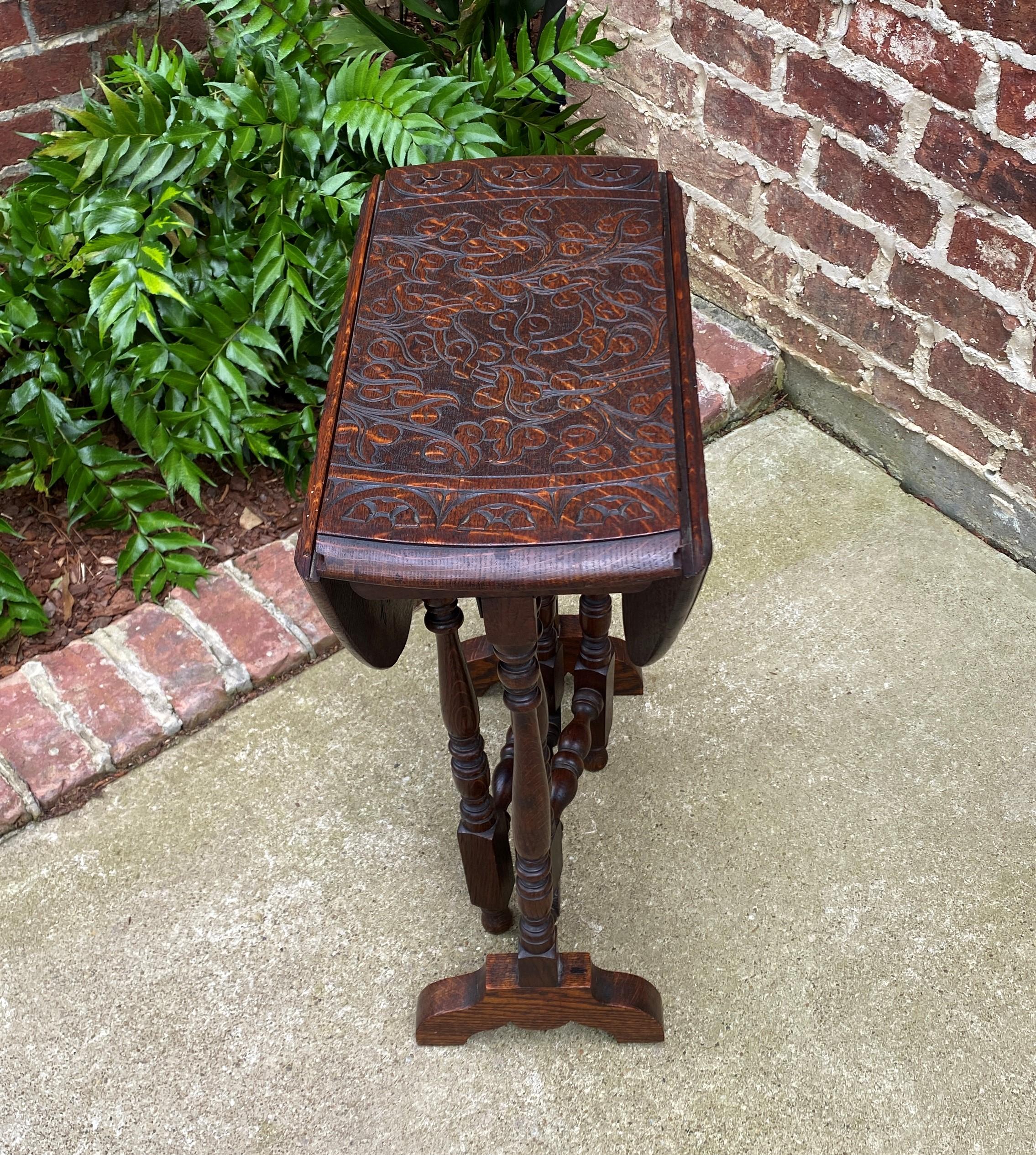Antique English Table Drop Leaf Gateleg Oval Carved Top Trestle Base 6