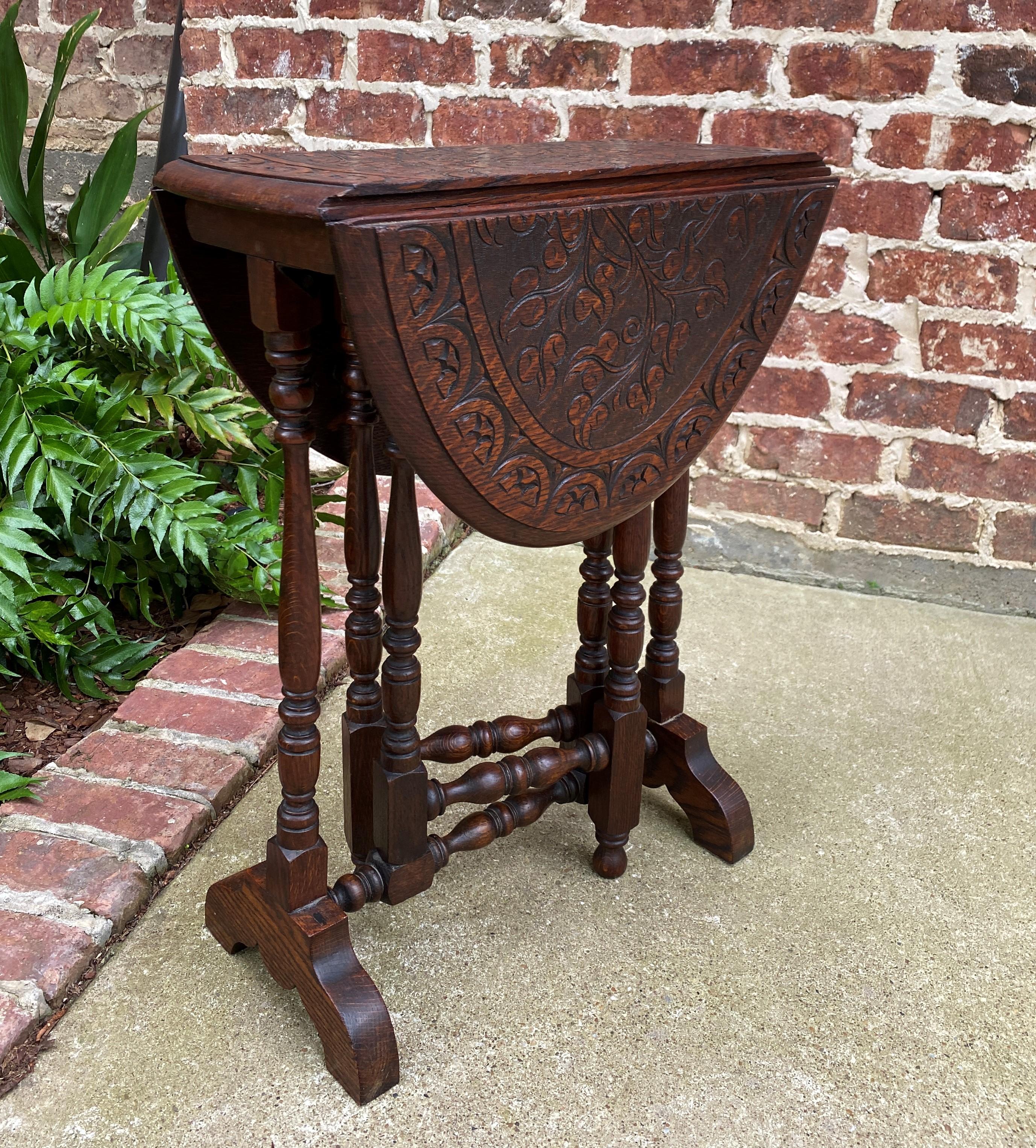 Early 20th Century Antique English Table Drop Leaf Gateleg Oval Carved Top Trestle Base