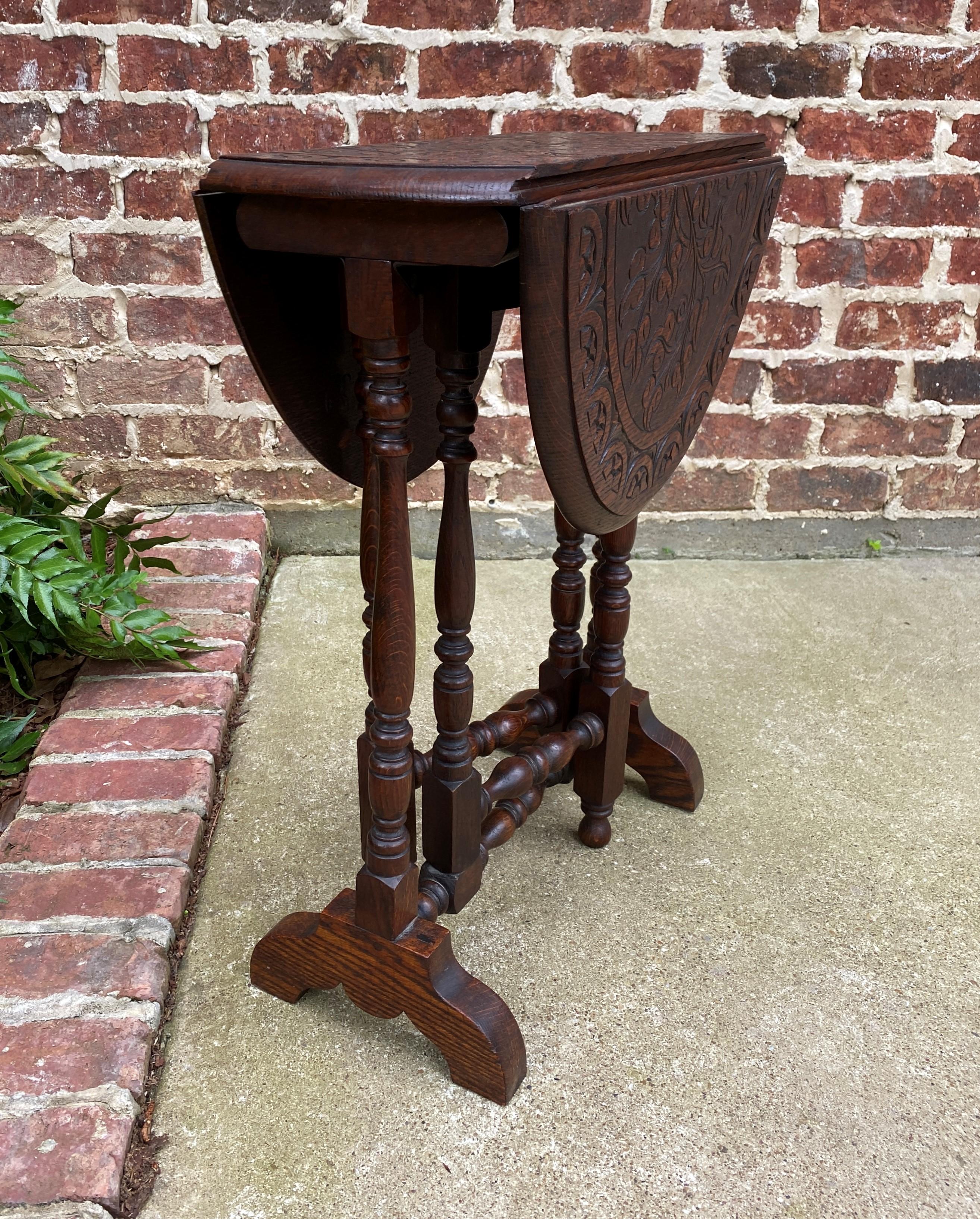 Oak Antique English Table Drop Leaf Gateleg Oval Carved Top Trestle Base