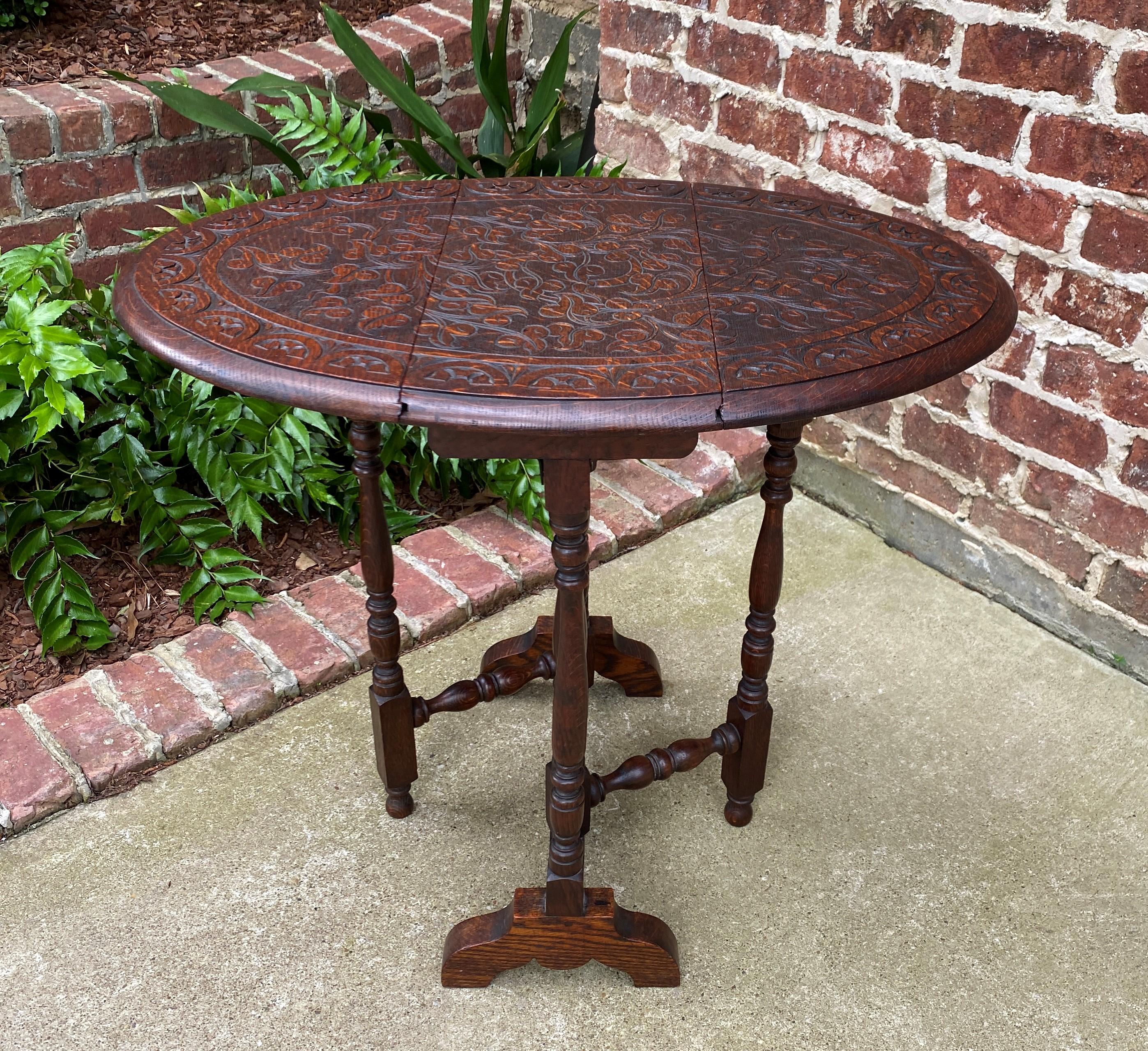 Antique English Table Drop Leaf Gateleg Oval Carved Top Trestle Base 2