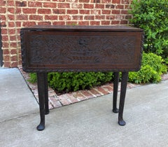 Antique English Table Drop Leaf Gateleg Pad Foot Square Top Oak Carved Victorian