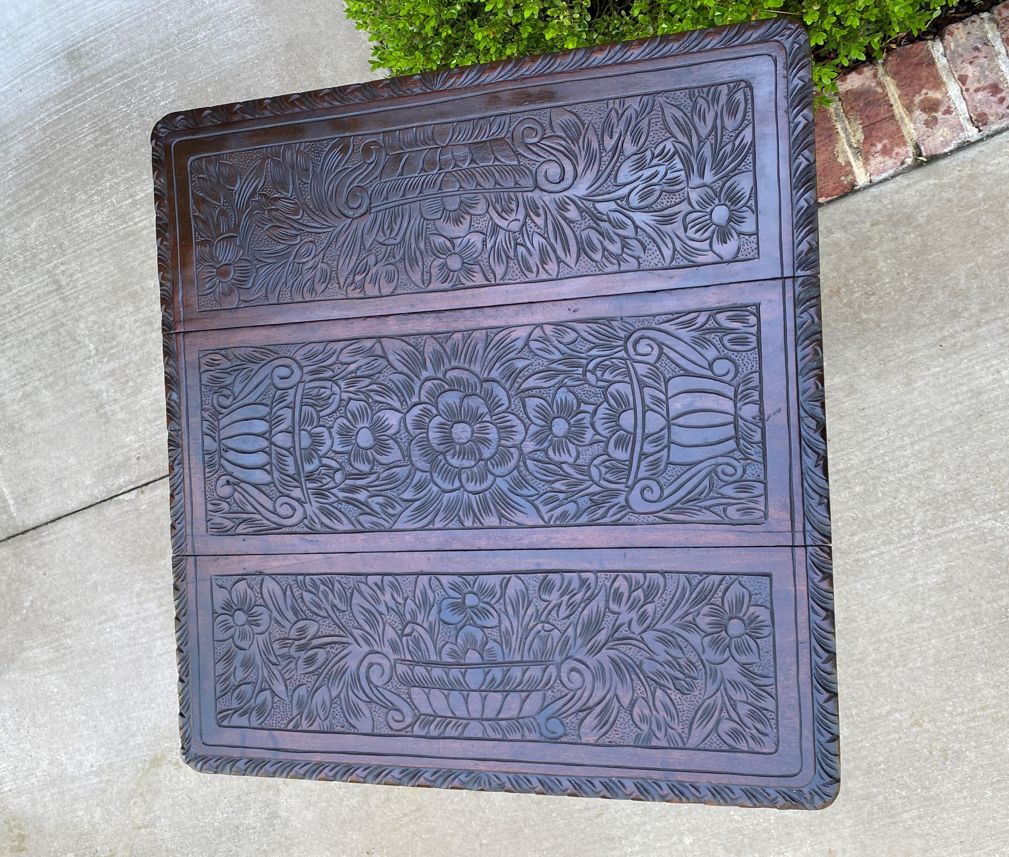 Antique English Table Drop Leaf Gateleg Pad Foot Square Top Oak Carved Victorian 3