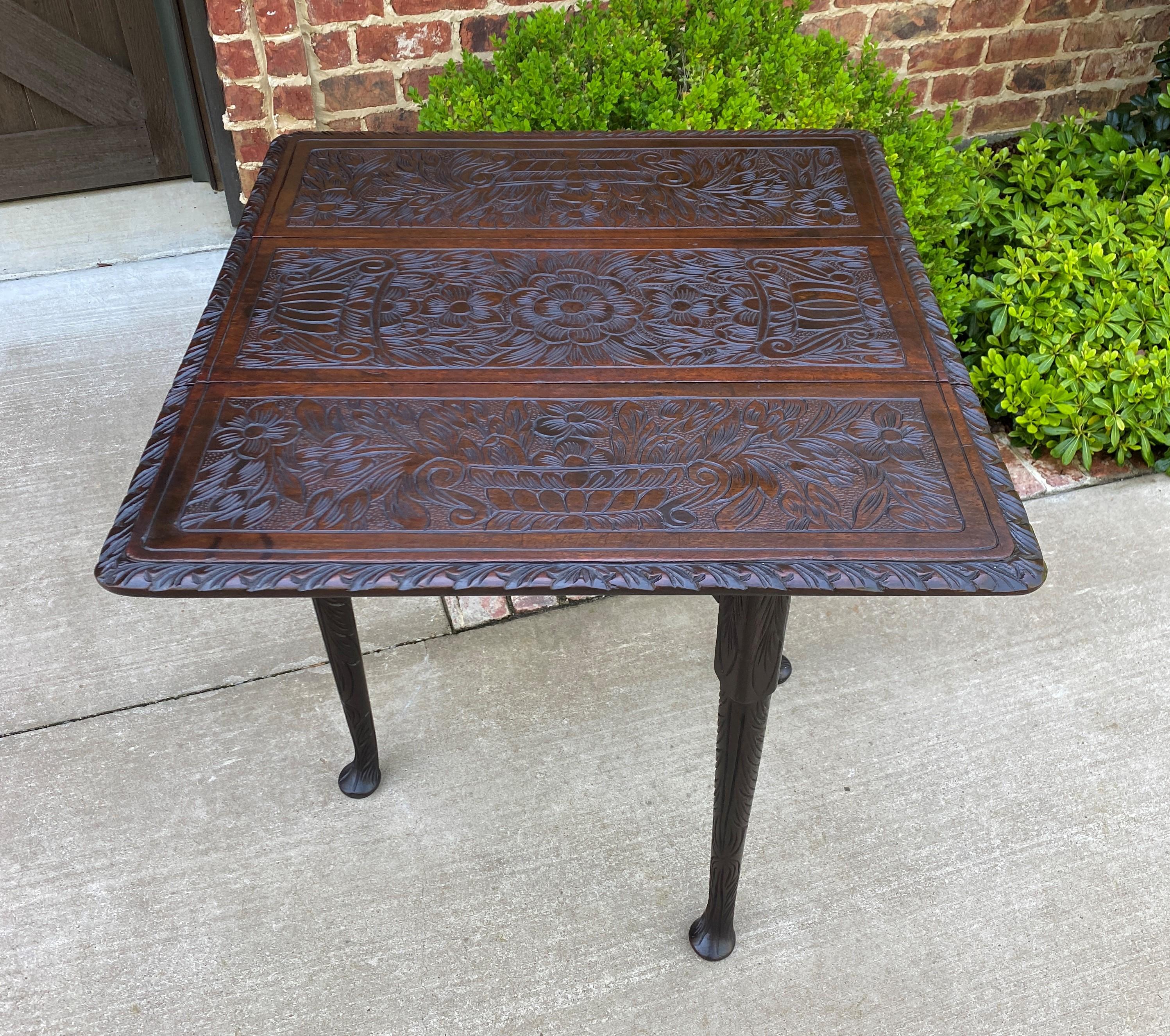 Antique English Table Drop Leaf Gateleg Pad Foot Square Top Oak Carved Victorian 5