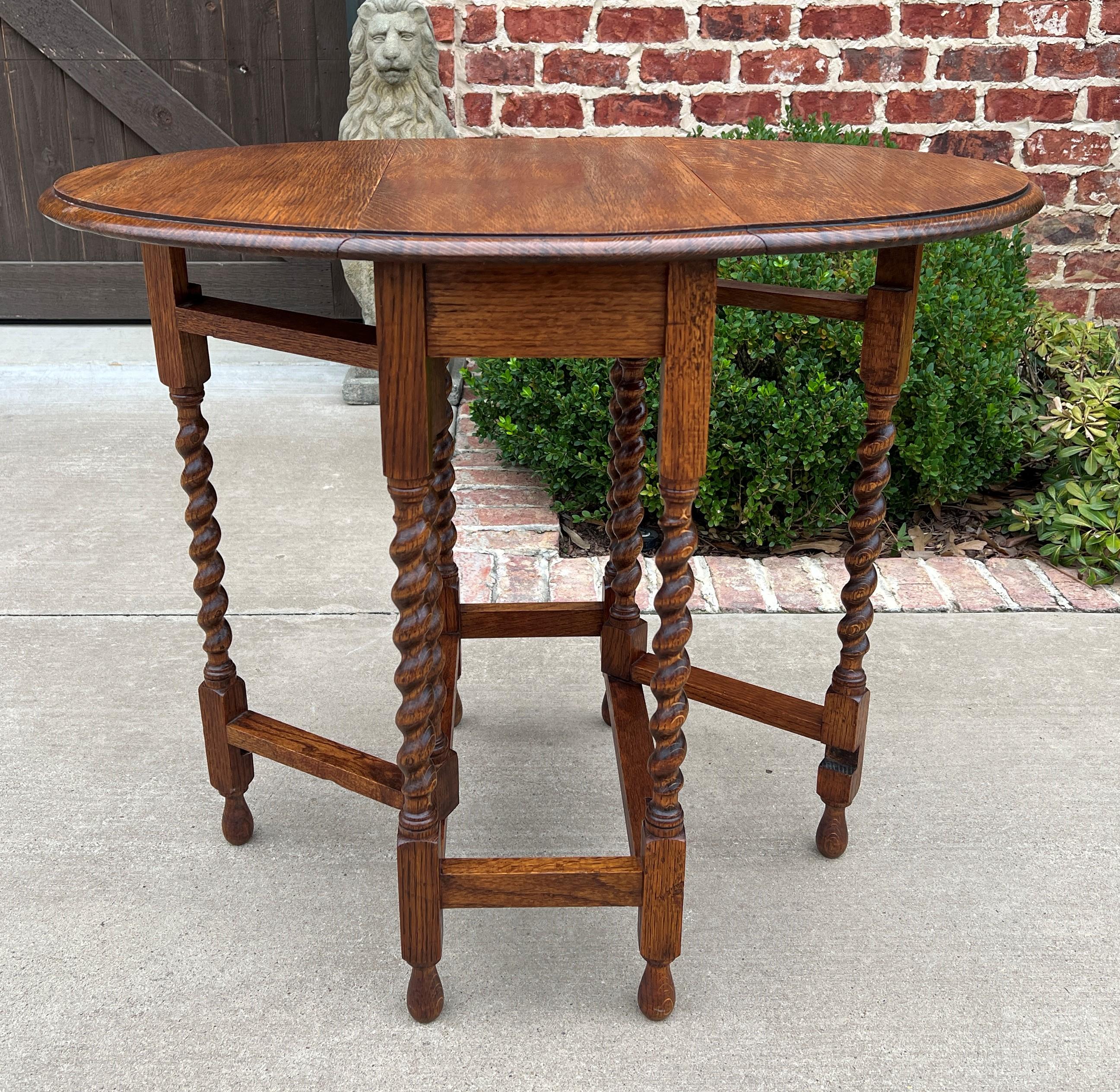 Antique English Table Drop Leaf Gateleg Petite Barley Twist Honey Oak Oval #1 1