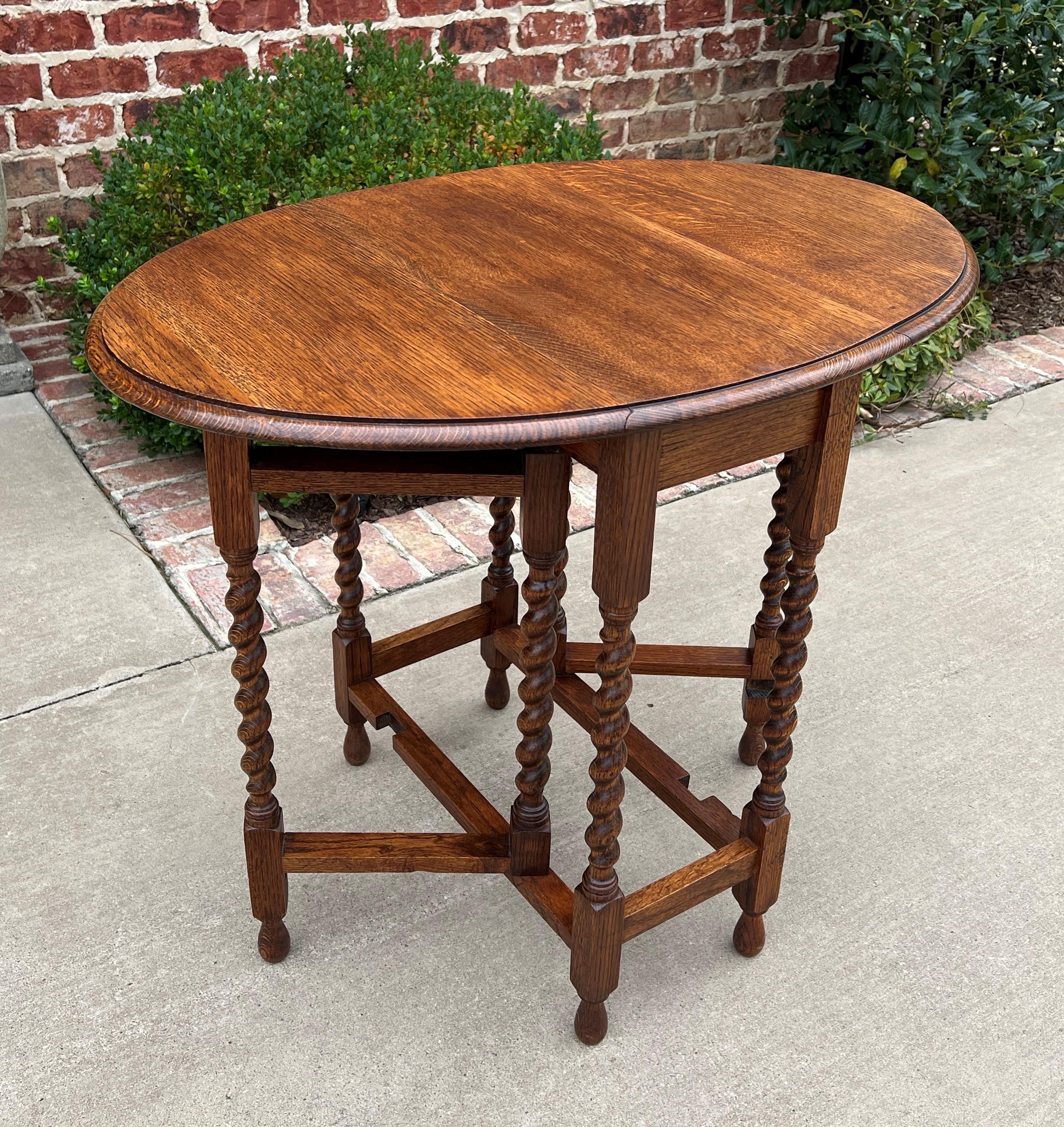 Antique English Table Drop Leaf Gateleg Petite Barley Twist Honey Oak Oval #1 3