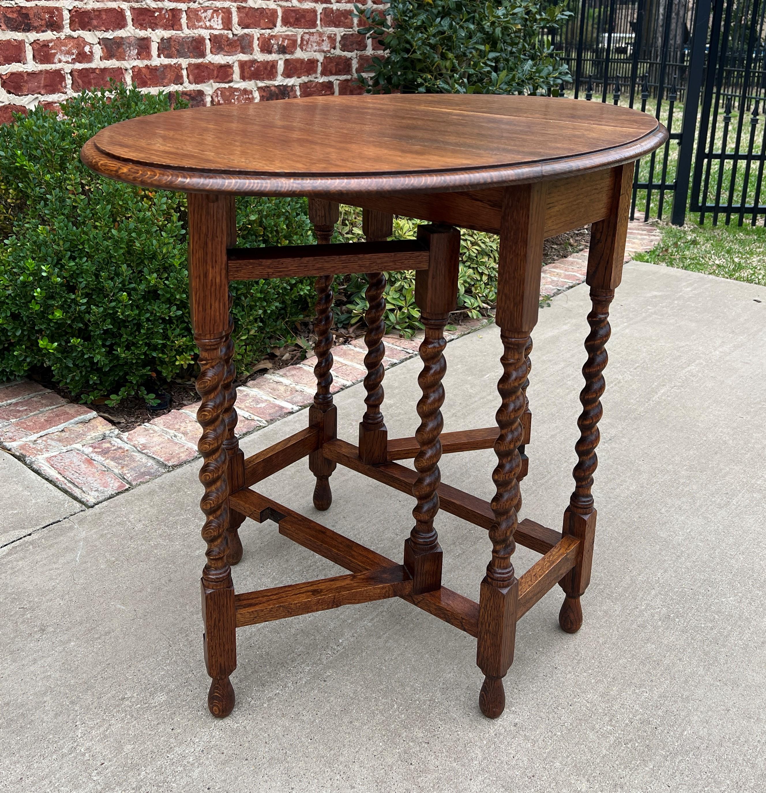 Antique English Table Drop Leaf Gateleg Petite Barley Twist Honey Oak Oval #1 4