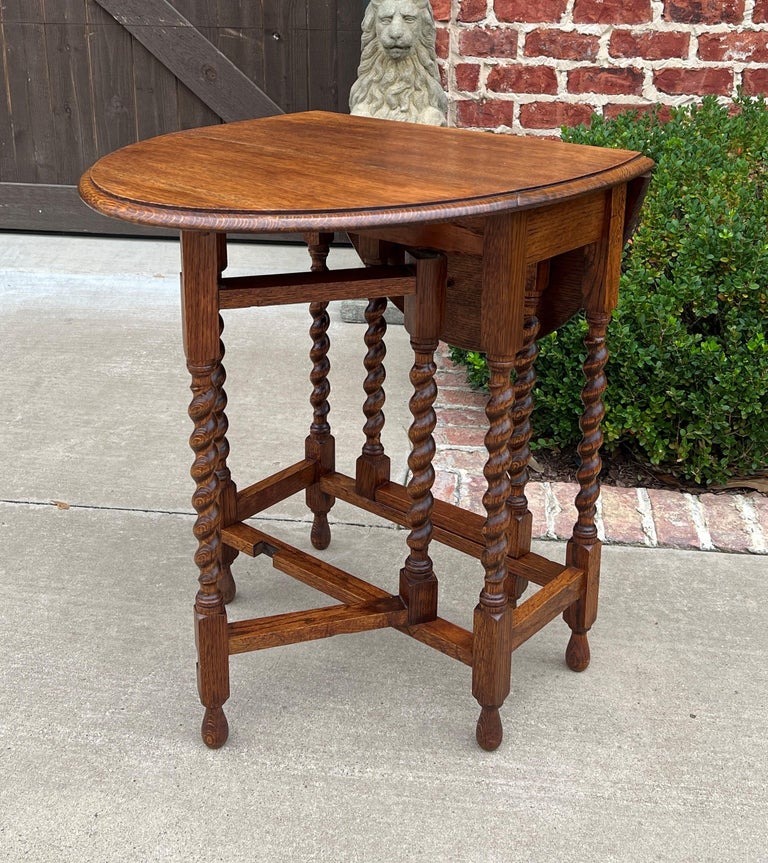 Antique English Table Drop Leaf Gateleg PETITE Barley Twist Honey Oak ...