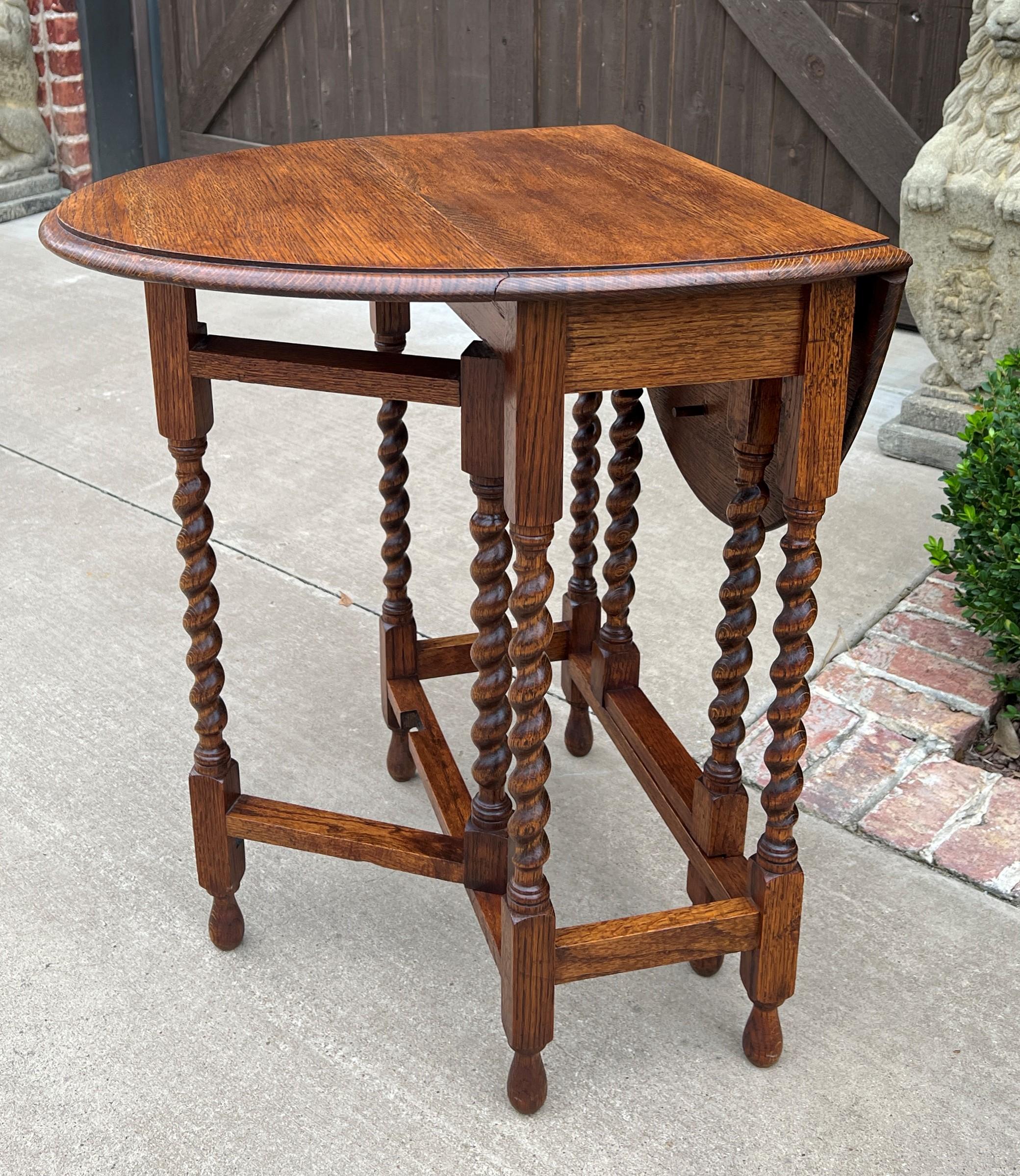 Carved Antique English Table Drop Leaf Gateleg Petite Barley Twist Honey Oak Oval #1