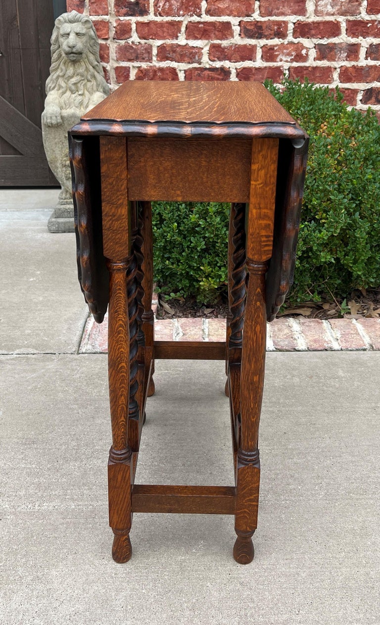 Antique English Table Drop Leaf Gateleg Pie Crust Edge Oak Barley Twist