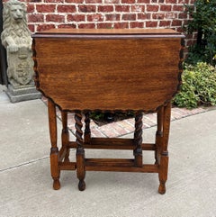 Antique English Table Drop Leaf Gateleg Pie Crust Edge Oak Barley Twist Table