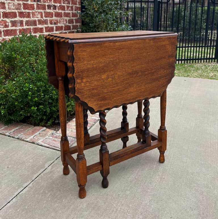 Antique English Table Drop Leaf Gateleg Pie Crust Edge Oak Barley Twist ...