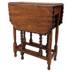 Antique English Table Drop Leaf Gateleg Pie Crust Edge Oak Barley Twist Table