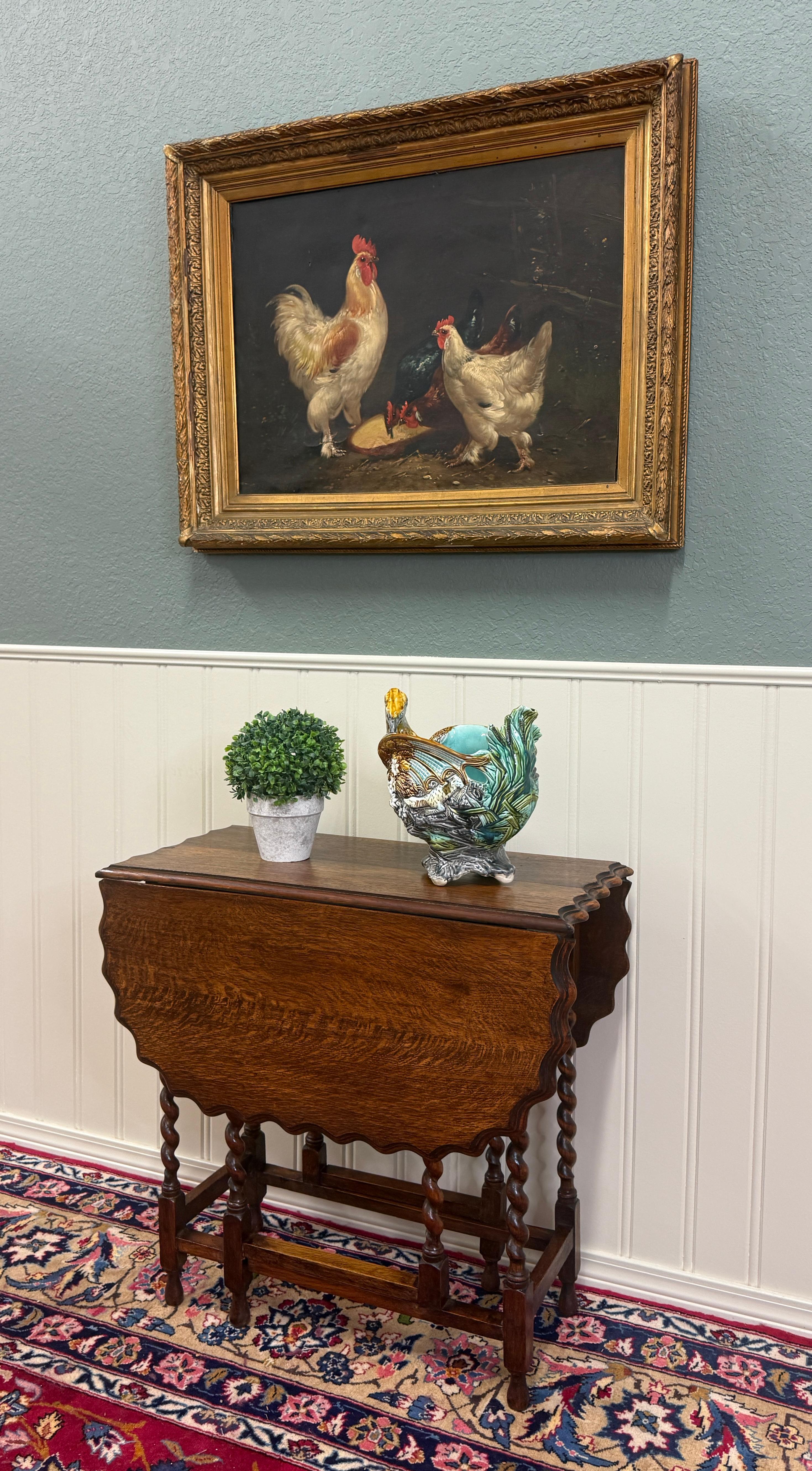 Antique English Table Drop Leaf Gateleg Pie Crust Top Barley Twist Oak c. 1930s For Sale 7