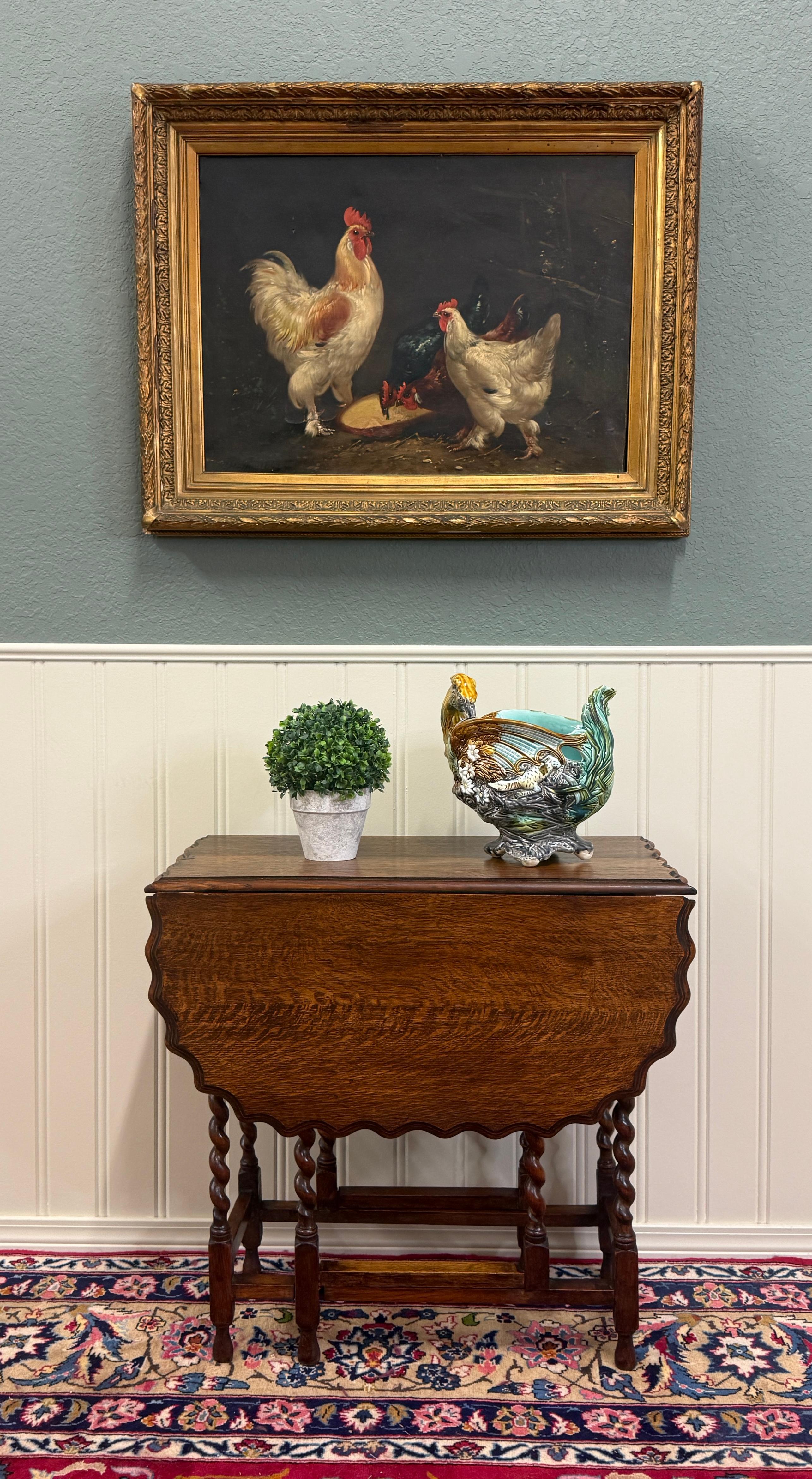 CHARMING Antique English Oak Drop Leaf  Gateleg Oval Table ~~Barley Twist Legs and Pie Crust Edge Top ~~c. 1930s  

        Always in high demand

        Solid and sturdy with very nice oak patina 

        Versatile size
        28.5