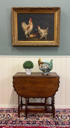 Mesa inglesa antigua con tablero en corteza de cebada Roble torcido c. 1930