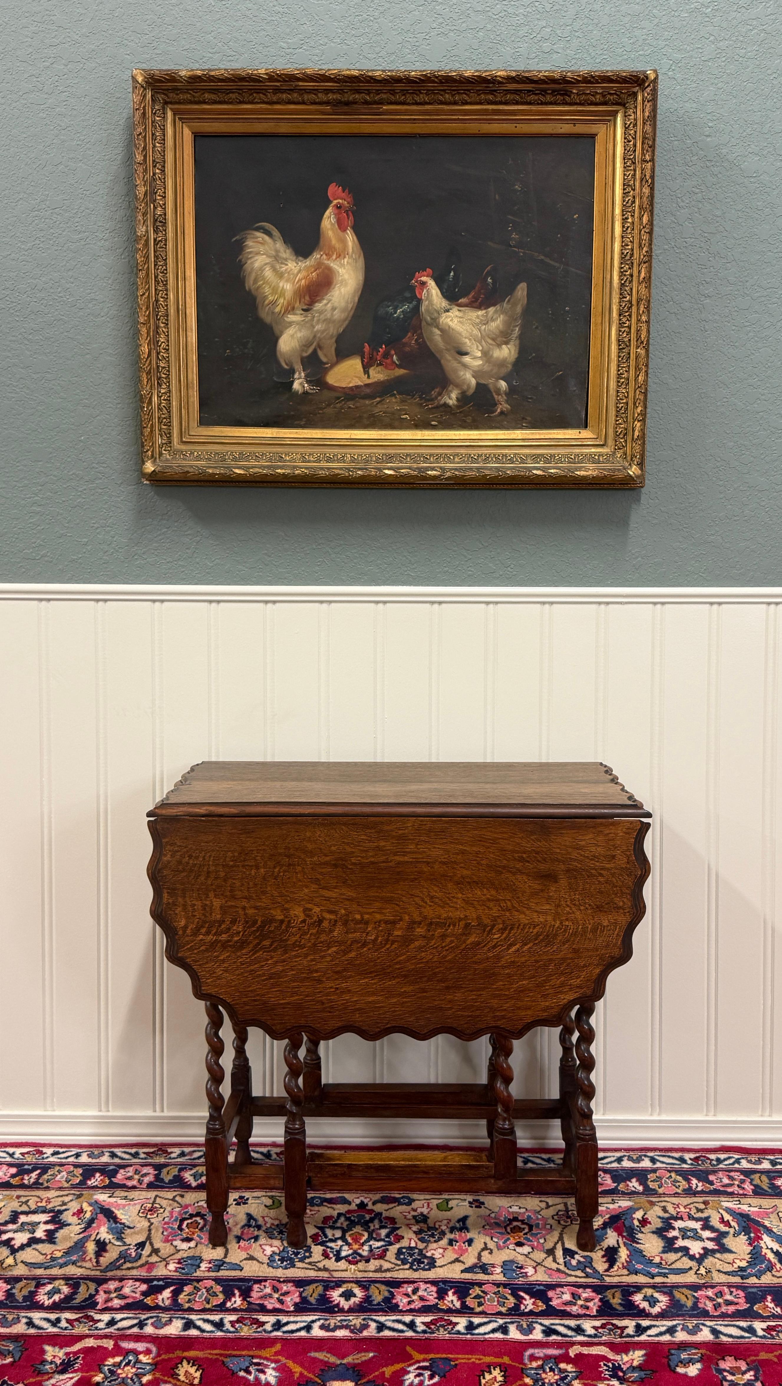 Jacobean Antique English Table Drop Leaf Gateleg Pie Crust Top Barley Twist Oak c. 1930s For Sale