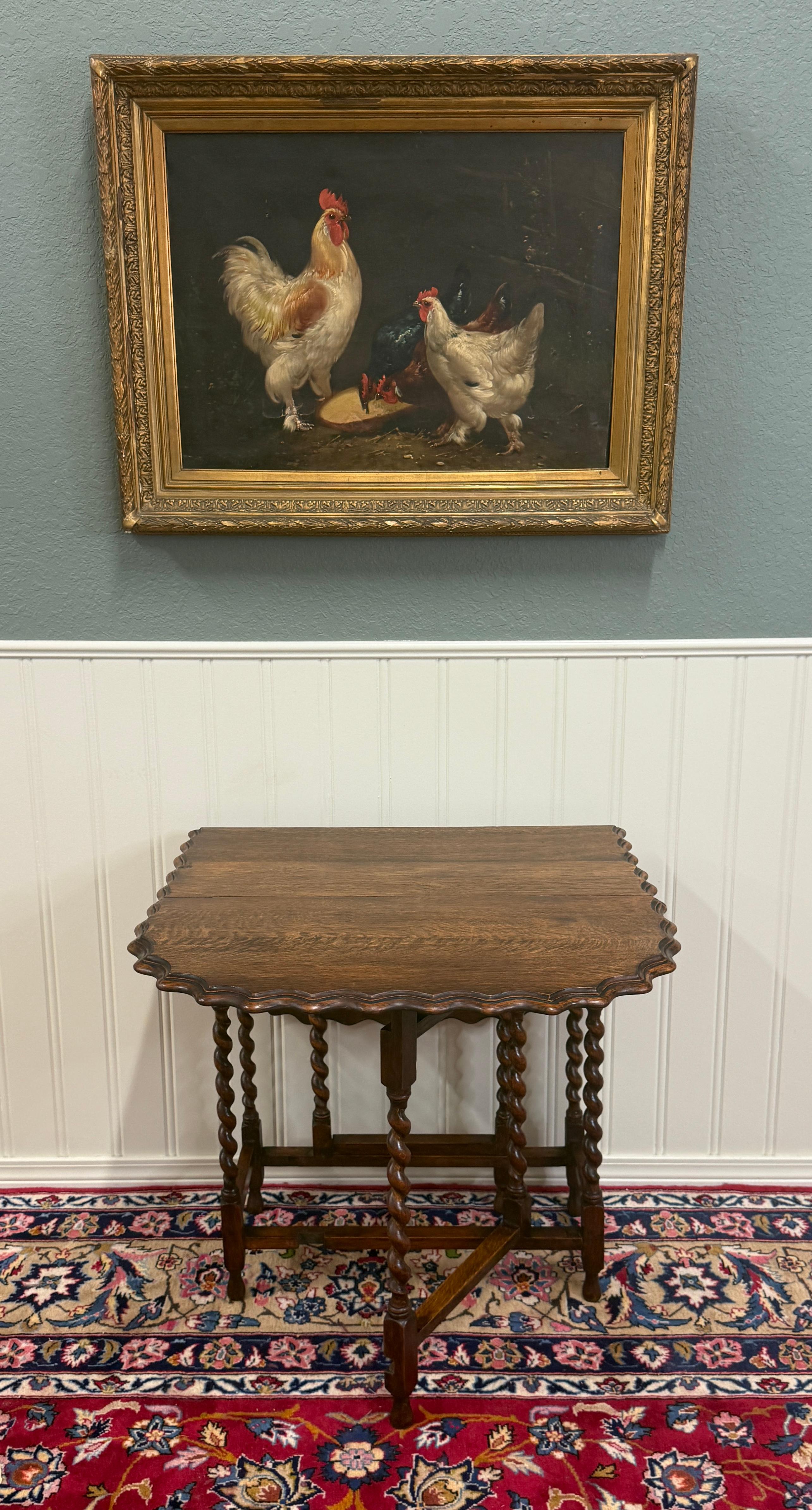 Antique English Table Drop Leaf Gateleg Pie Crust Top Barley Twist Oak c. 1930s For Sale 2