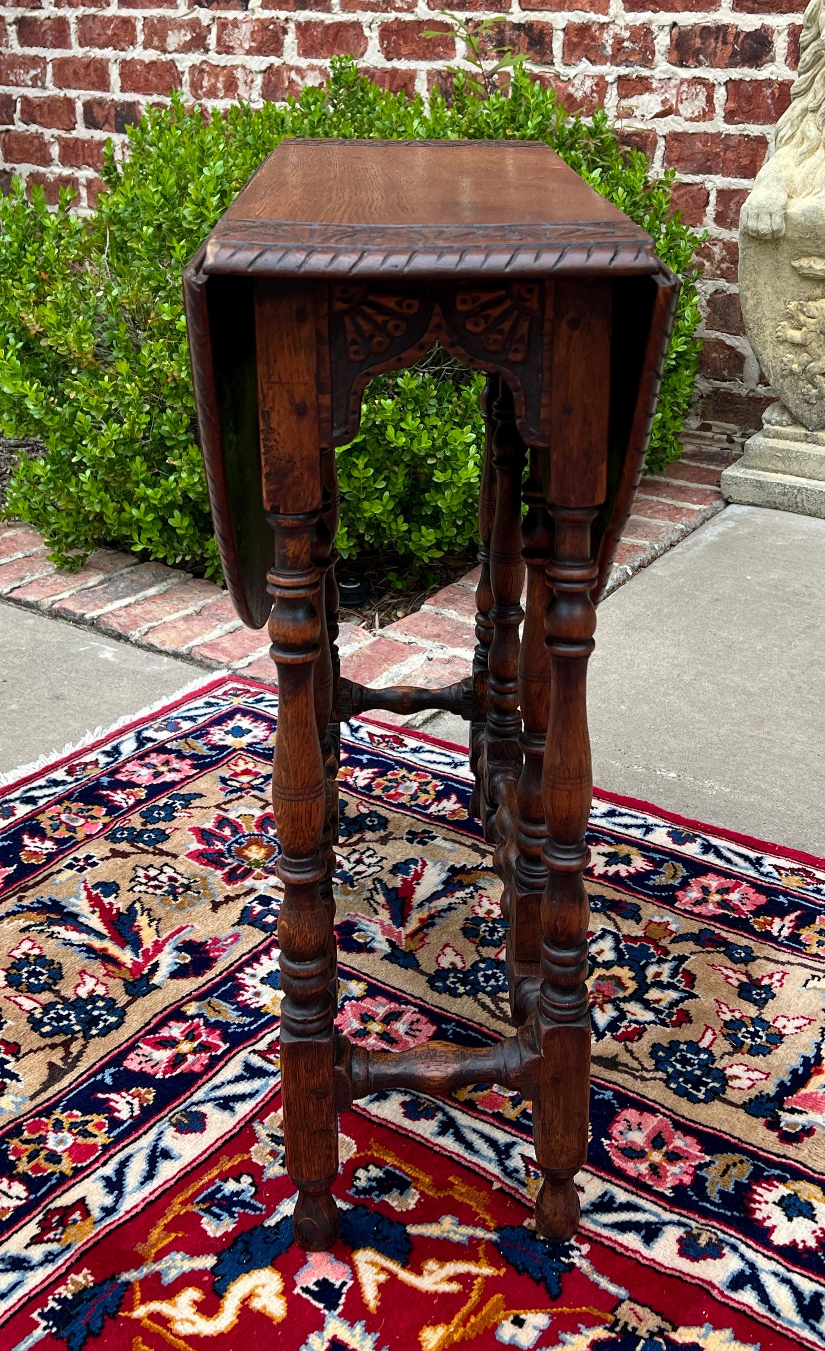 Antique English Table Drop Leaf Gateleg Turned Post Carved Top Oak Oval For Sale 9