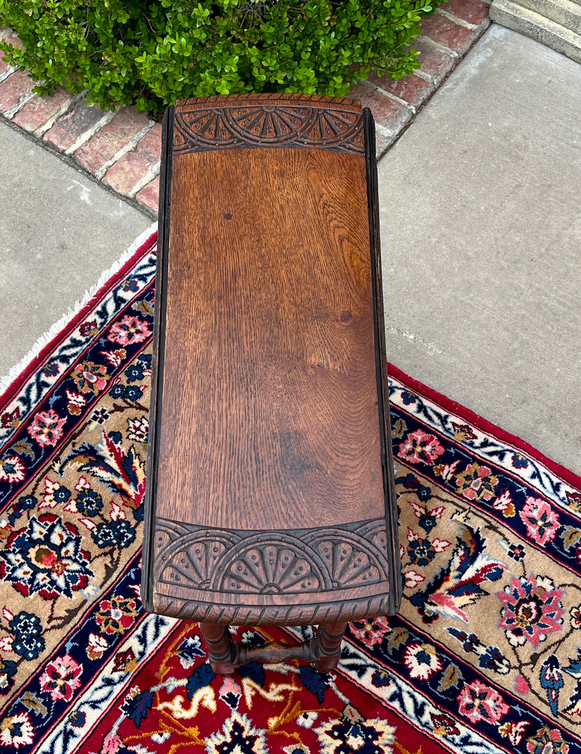 Antique English Table Drop Leaf Gateleg Turned Post Carved Top Oak Oval 10