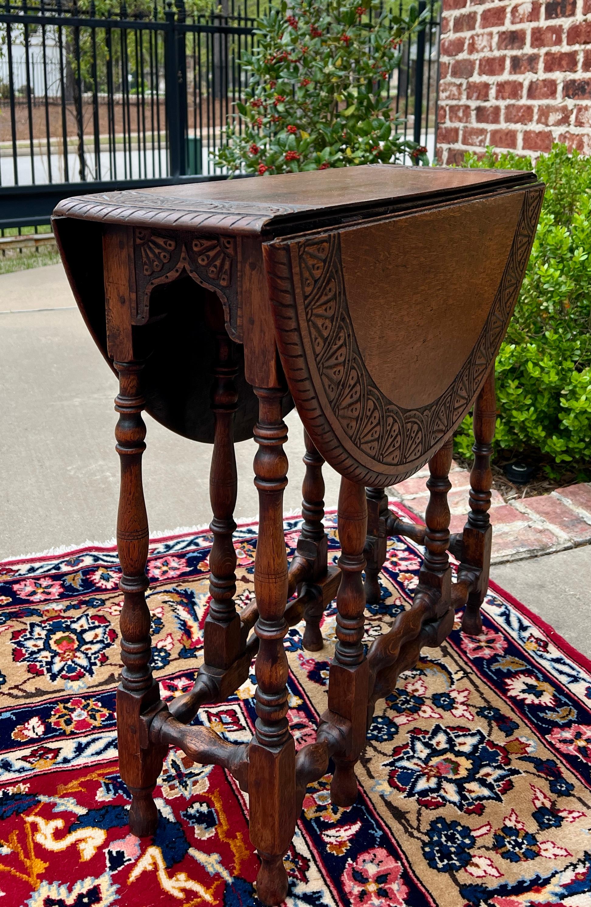 Antique English Table Drop Leaf Gateleg Turned Post Carved Top Oak Oval For Sale 11