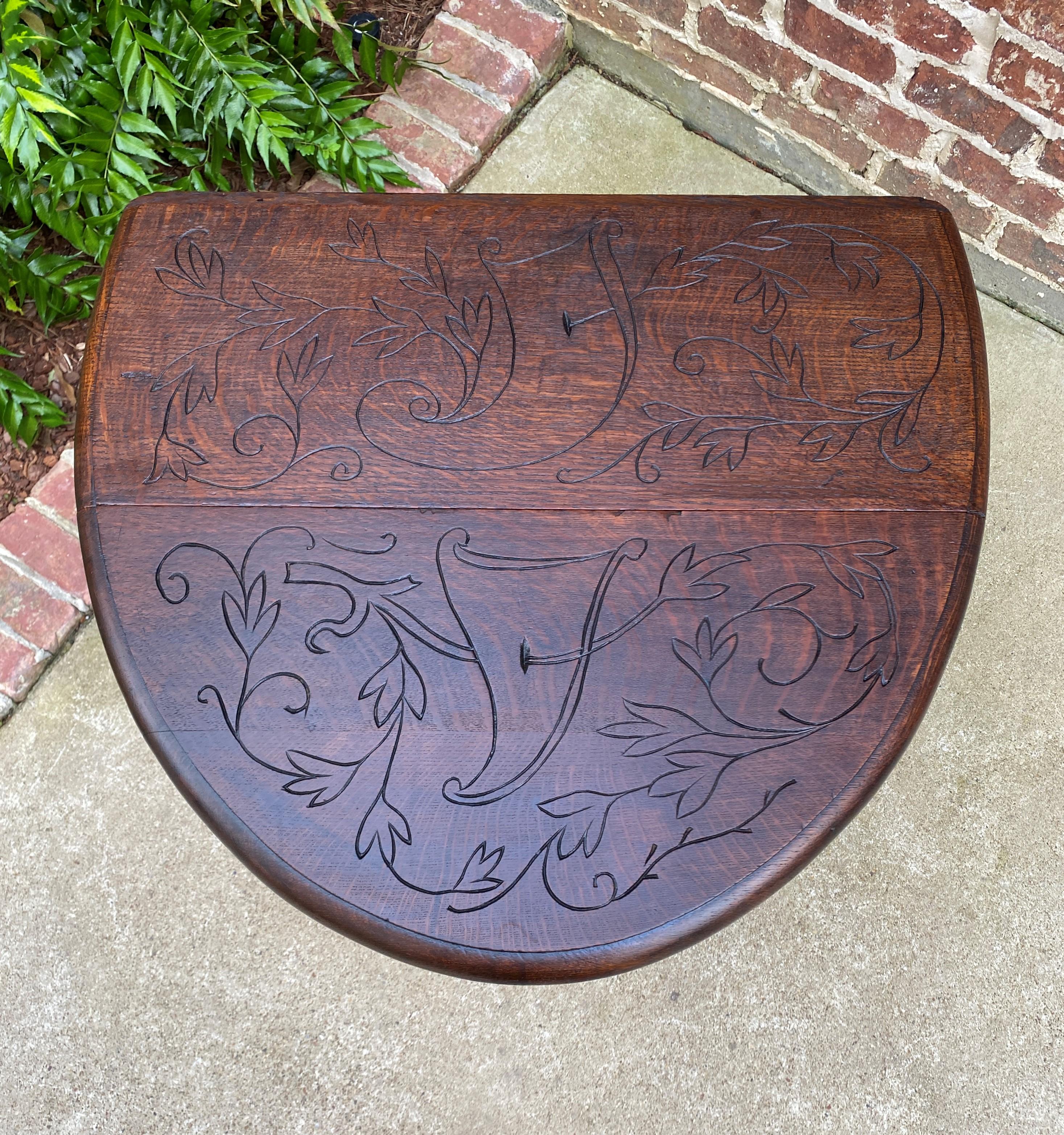Antique English Table Drop Leaf Gateleg Turned Post Carved Top Trestle Base Oak For Sale 1