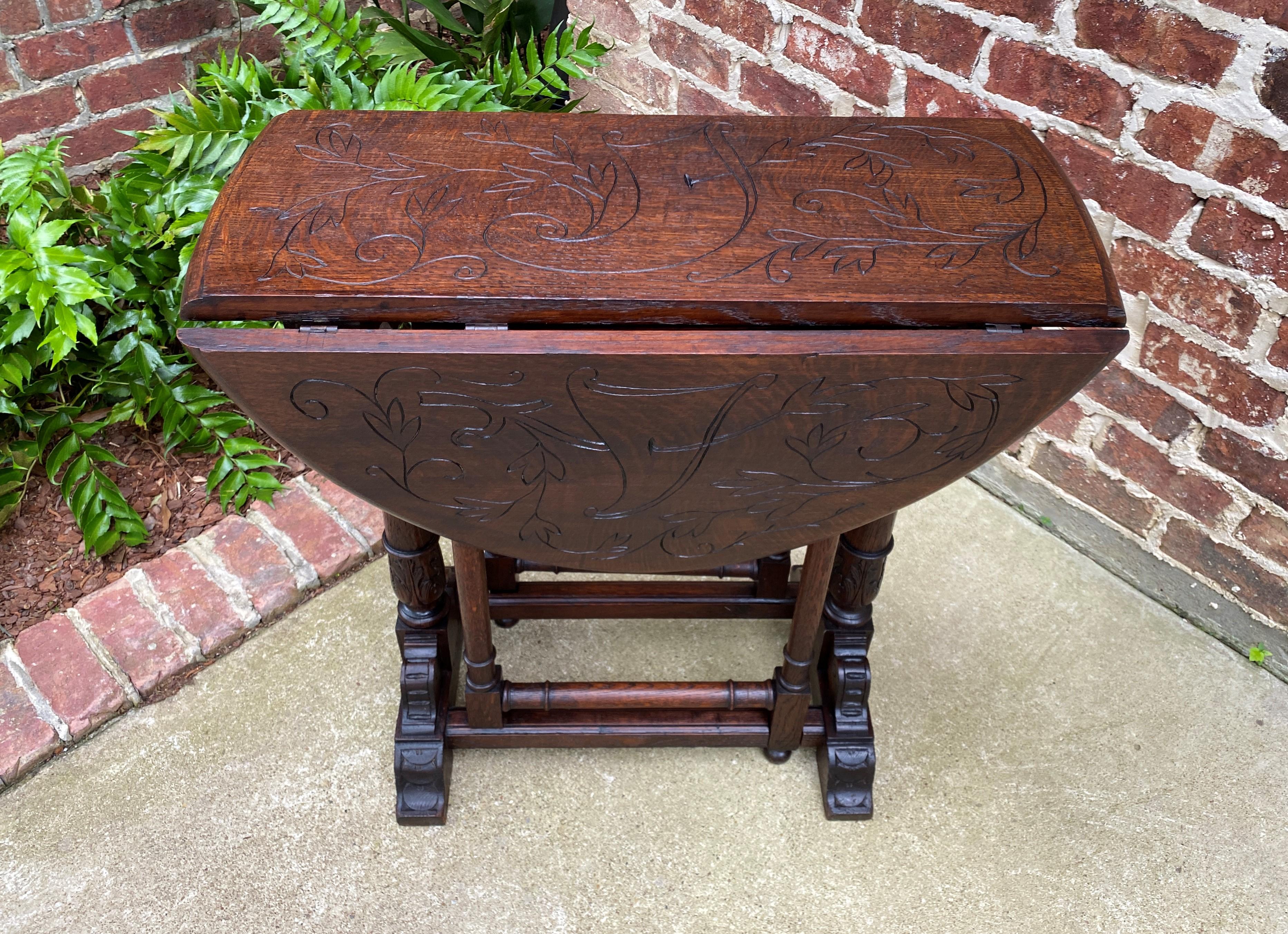 Antique English Table Drop Leaf Gateleg Turned Post Carved Top Trestle Base Oak For Sale 3