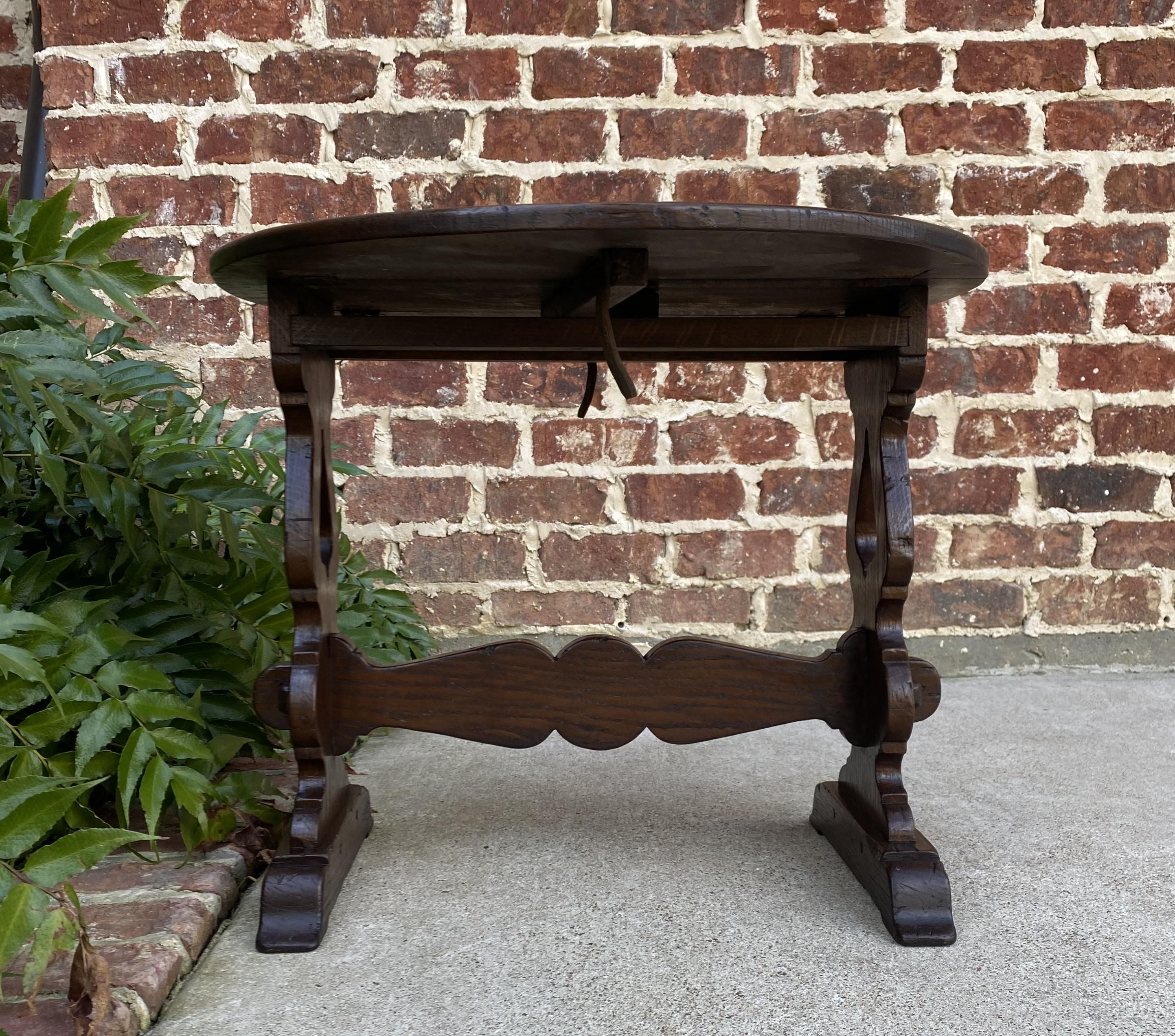 Antique English Table Drop Leaf Trestle Base Petite Oak Pegged Oval End Table 5