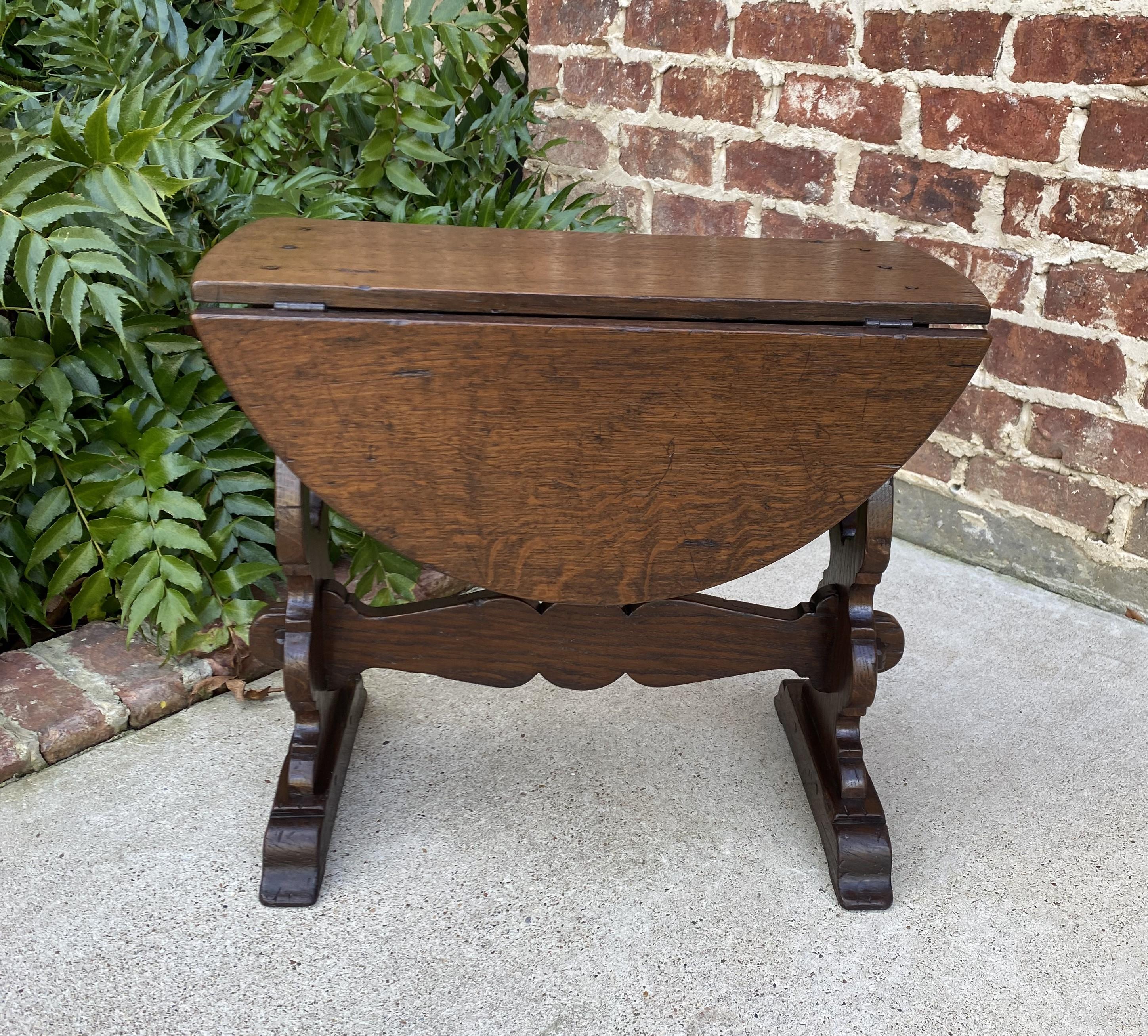 Antique English Table Drop Leaf Trestle Base Petite Oak Pegged Oval End Table 7
