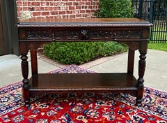 Antiker englischer Tisch Hall Entry Console Sofa Table Oak Drawers c. 1920s