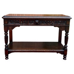 Antique English Table Hall Entry Console Sofa Table Oak Drawers c. 1920s