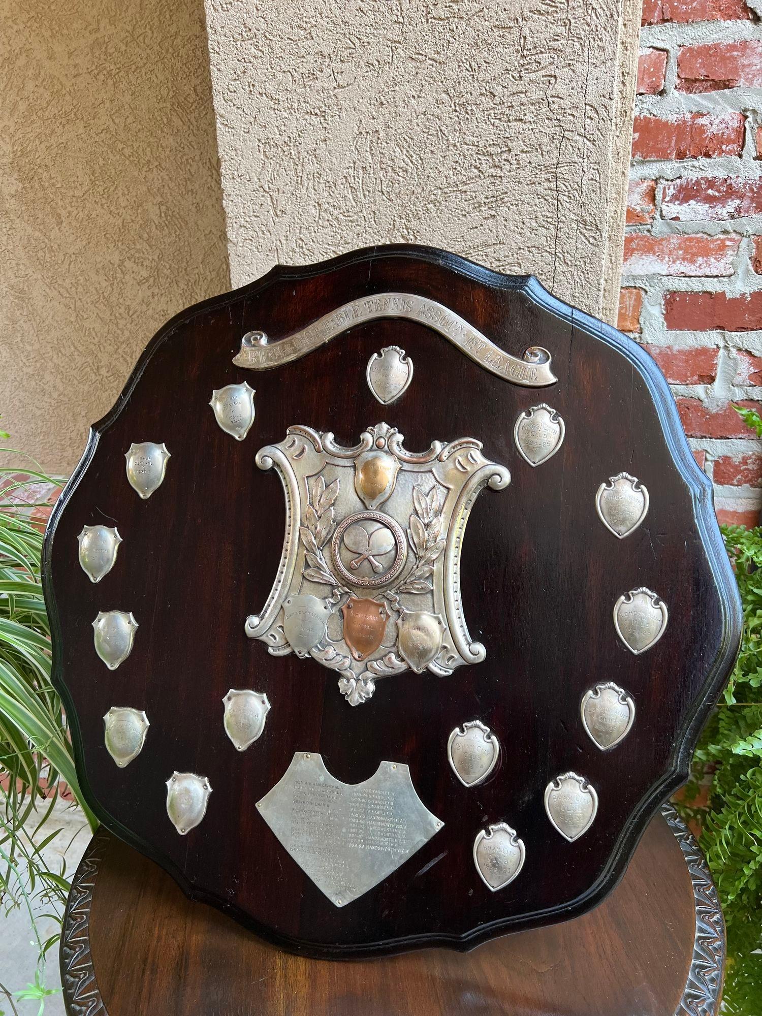 Antique English Table Tennis Trophy Award Plaque c1939 Silver plate Shield For Sale 5