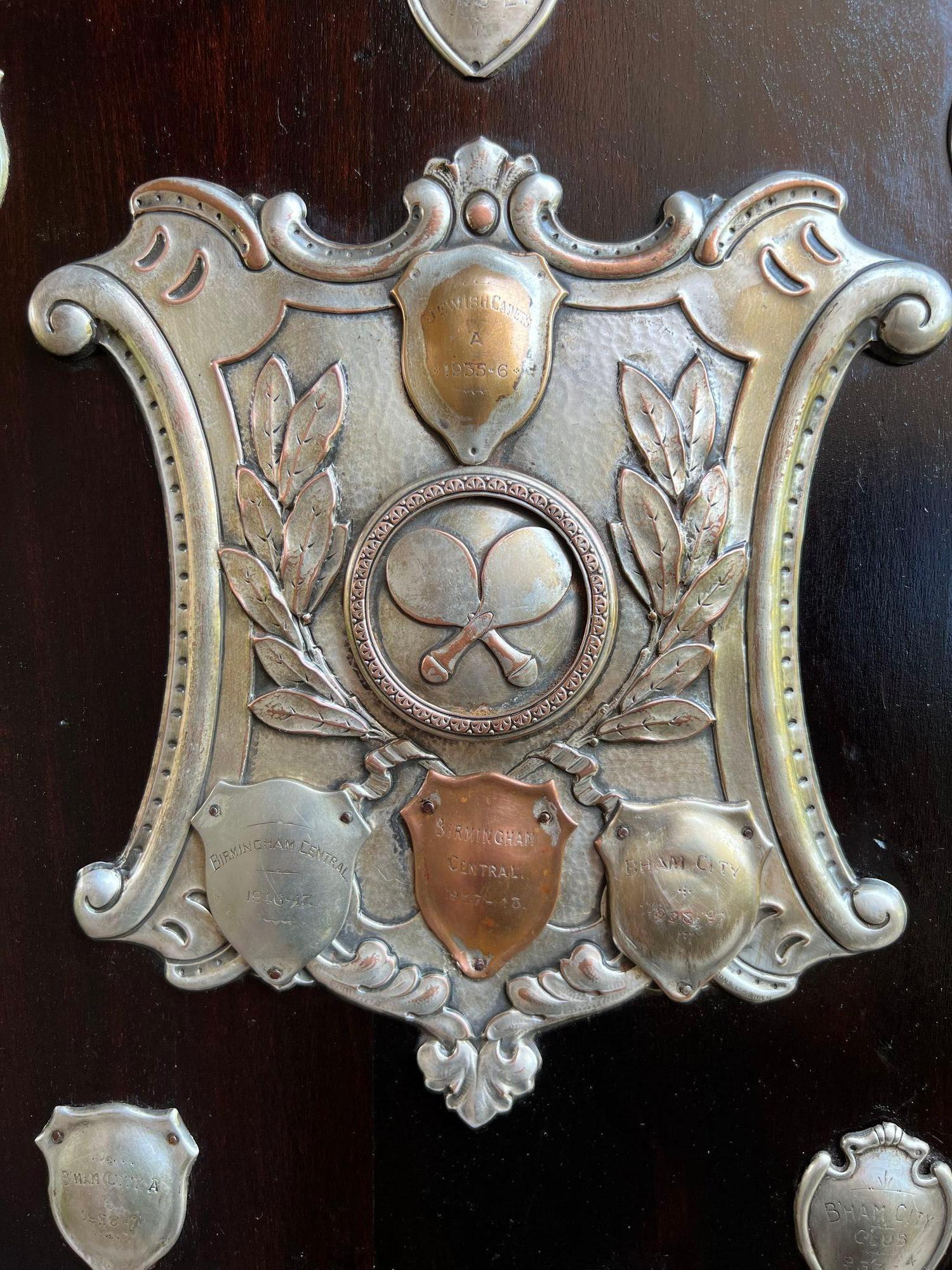 British Antique English Table Tennis Trophy Award Plaque c1939 Silver plate Shield For Sale