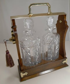 Antique English Tantalus Exceptional Cut Crystal Oval Decanters, circa 1890