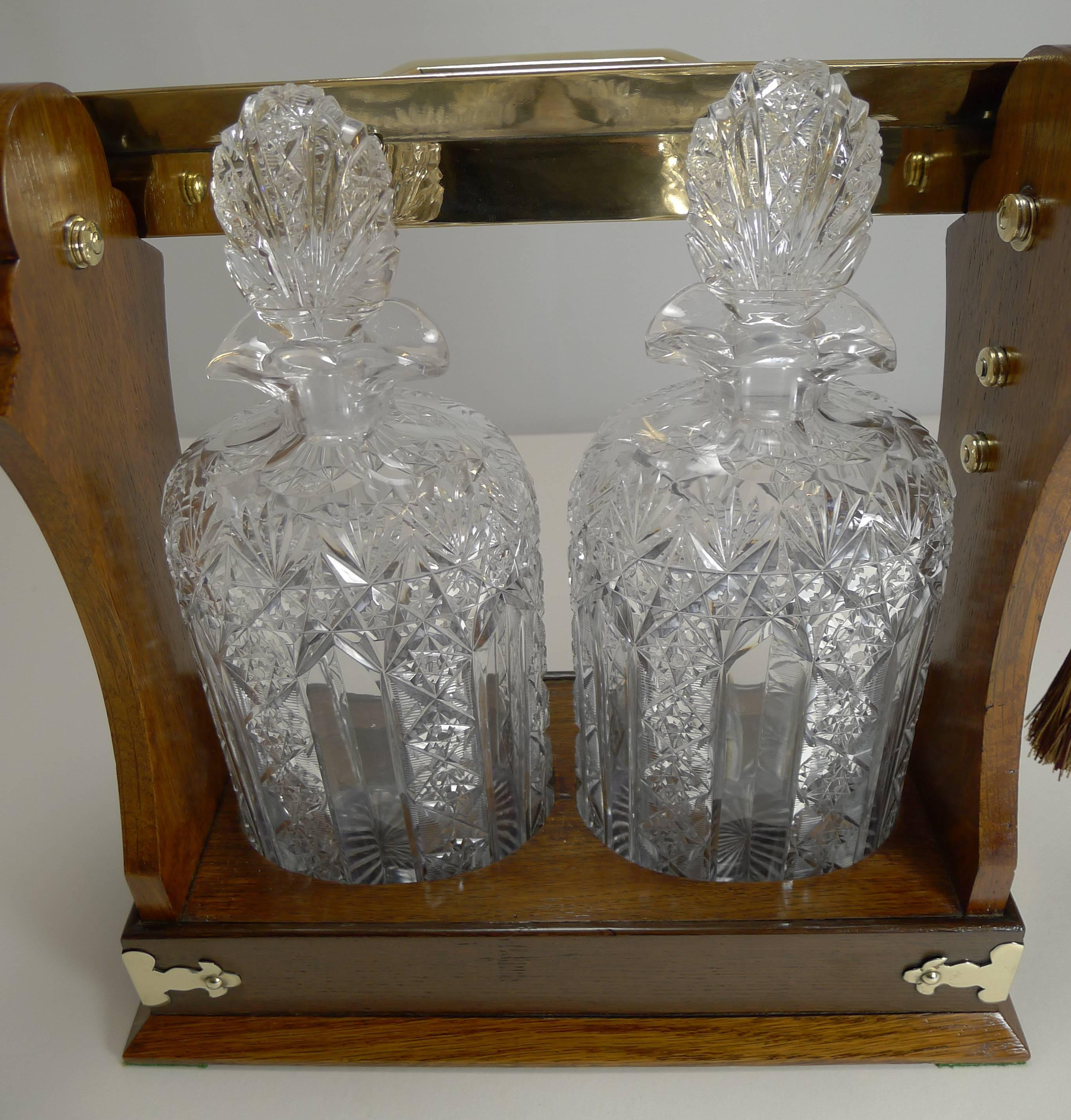 19th Century Antique English Tantalus Exceptional Cut Crystal Oval Decanters, circa 1890